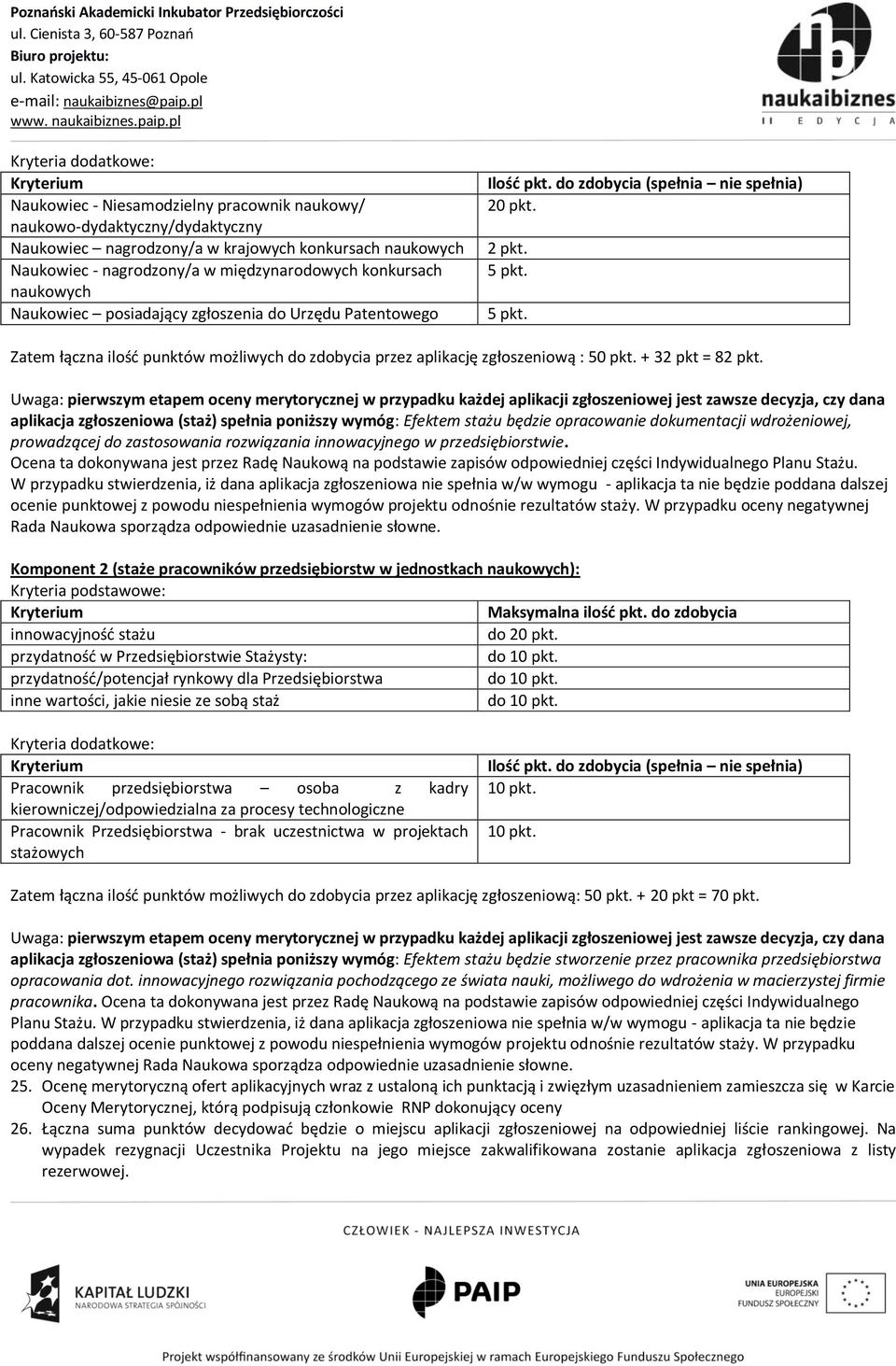 5 pkt. Zatem łączna ilość punktów możliwych do zdobycia przez aplikację zgłoszeniową : 50 pkt. + 32 pkt = 82 pkt.