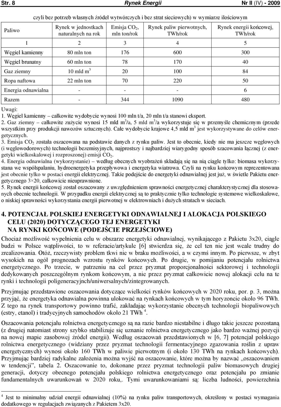 naftowa 22 mln ton 70 220 50 Energia odnawialna - - - 6 Razem - 344 1090 480 Uwagi: 1. Węgiel kamienny całkowite wydobycie wynosi 100 mln t/a, 20 mln t/a stanowi eksport. 2. Gaz ziemny całkowite zużycie wynosi 15 mld m 3 /a, 5 mld m 3 /a wykorzystuje się w przemyśle chemicznym (przede wszystkim przy produkcji nawozów sztucznych).