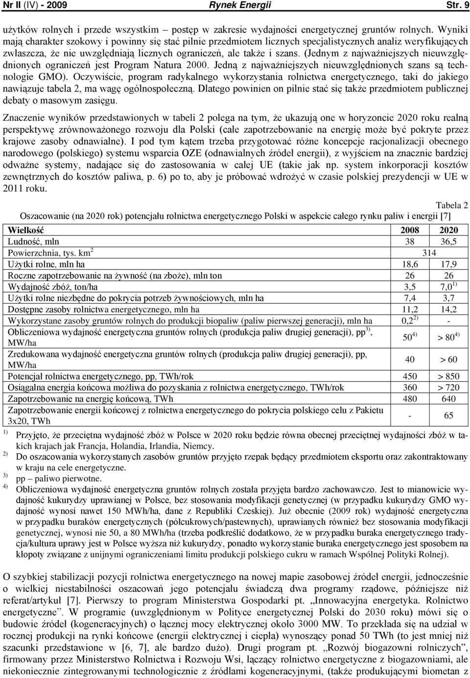 (Jednym z najważniejszych nieuwzględnionych ograniczeń jest Program Natura 2000. Jedną z najważniejszych nieuwzględnionych szans są technologie GMO).