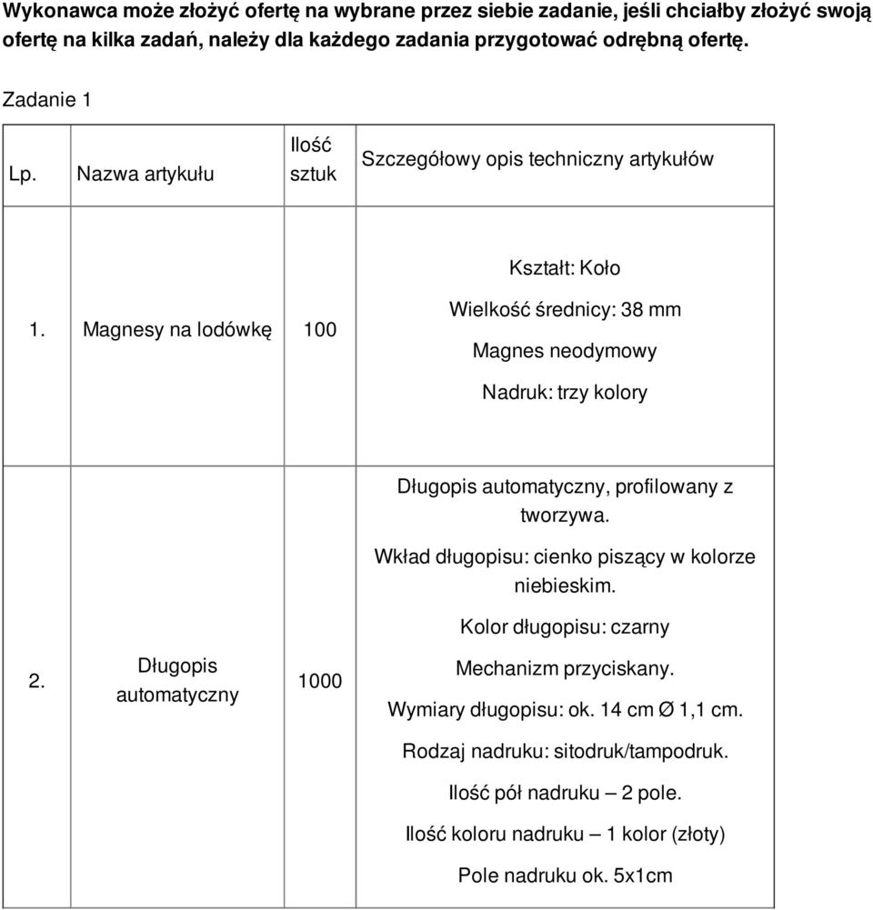 Magnesy na lodówkę 100 Wielkość średnicy: 38 mm Magnes neodymowy Nadruk: trzy kolory Długopis automatyczny, profilowany z tworzywa.