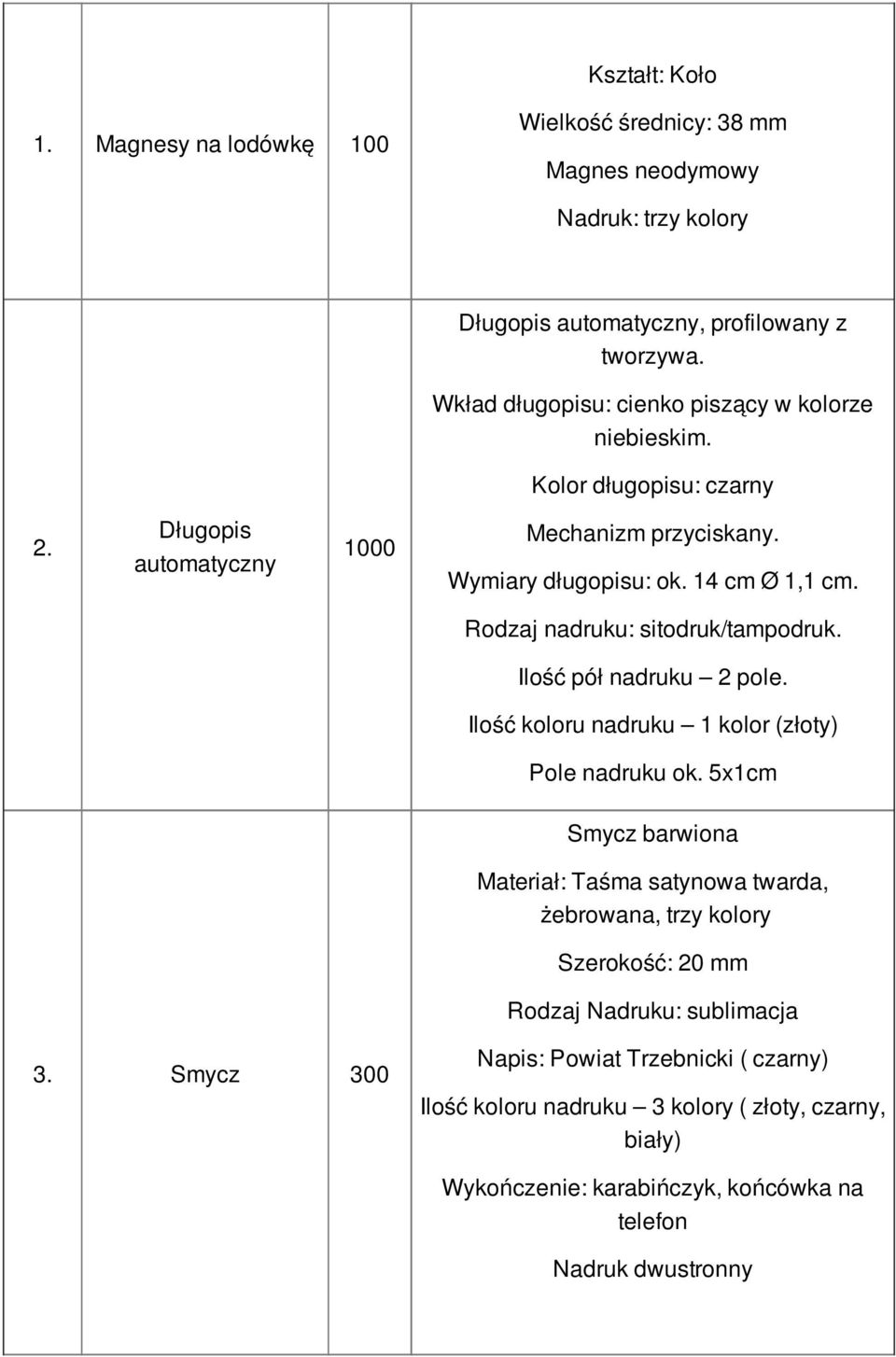 Rodzaj nadruku: sitodruk/tampodruk. Ilość pół nadruku 2 pole. Ilość koloru nadruku 1 kolor (złoty) Pole nadruku ok.