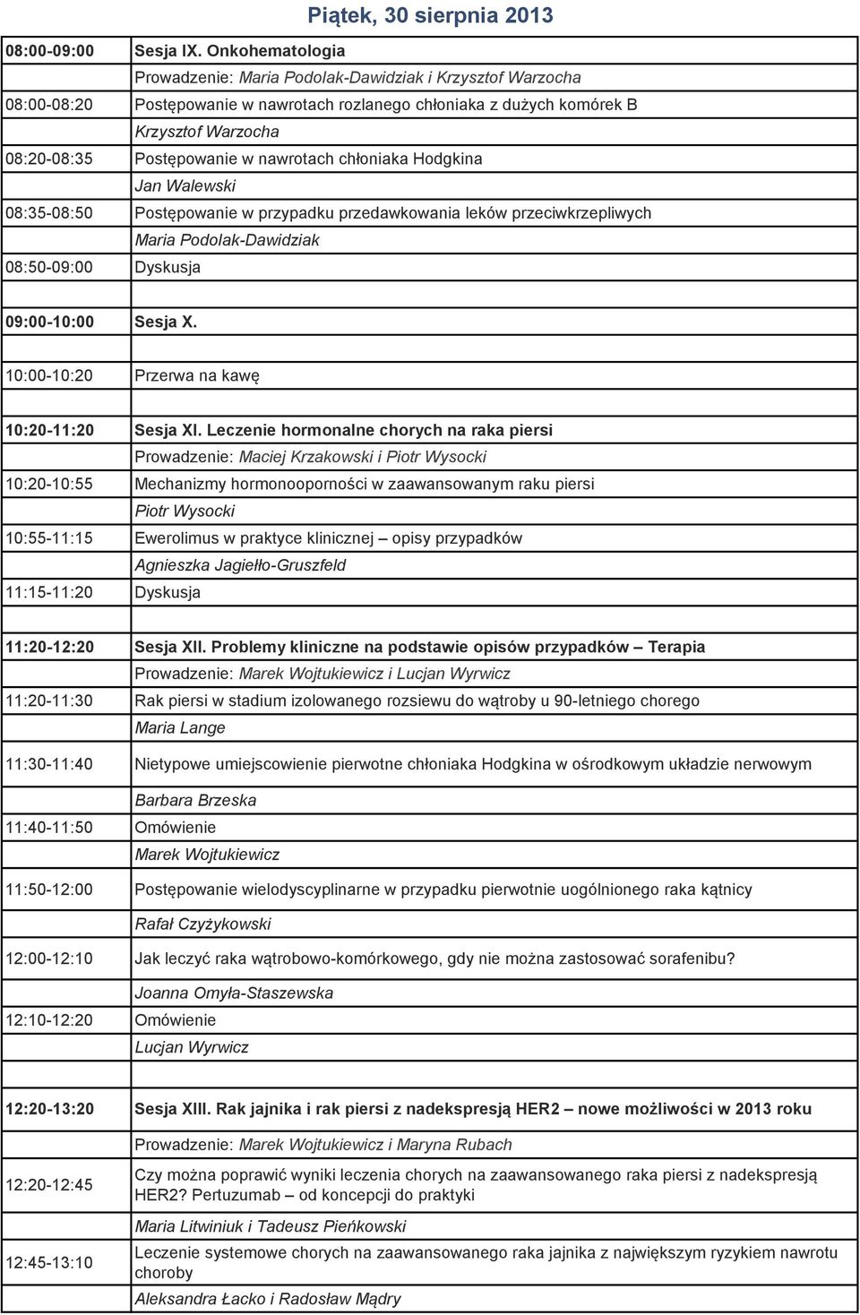 nawrotach chłoniaka Hodgkina Jan Walewski 08:35-08:50 Postępowanie w przypadku przedawkowania leków przeciwkrzepliwych Maria Podolak-Dawidziak 08:50-09:00 Dyskusja 09:00-10:00 Sesja X.