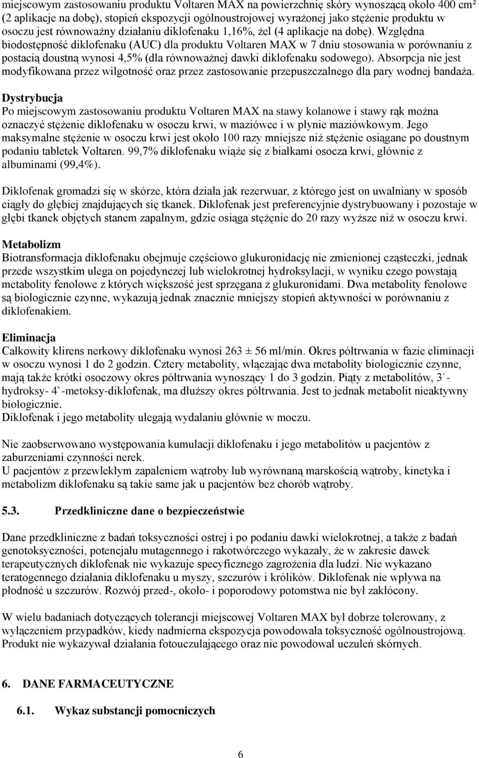 Względna biodostępność diklofenaku (AUC) dla produktu Voltaren MAX w 7 dniu stosowania w porównaniu z postacią doustną wynosi 4,5% (dla równoważnej dawki diklofenaku sodowego).