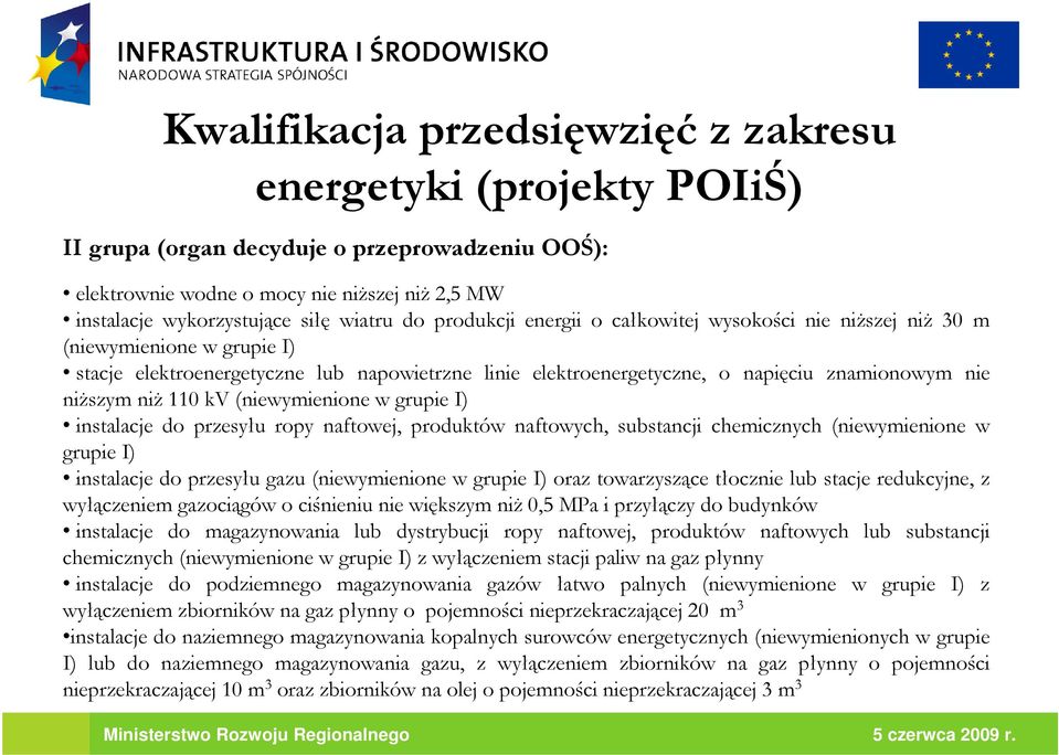 niŝ 110 kv (niewymienione w grupie I) instalacje do przesyłu ropy naftowej, produktów naftowych, substancji chemicznych (niewymienione w grupie I) instalacje do przesyłu gazu (niewymienione w grupie