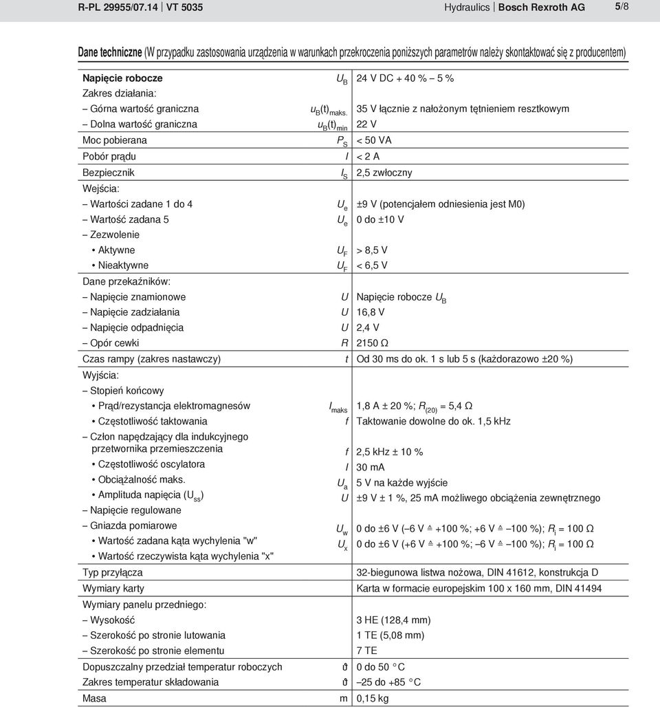 24 V DC + 40 % 5 % Zakres działania: Górna artość graniczna Dolna artość graniczna u B (t) maks.