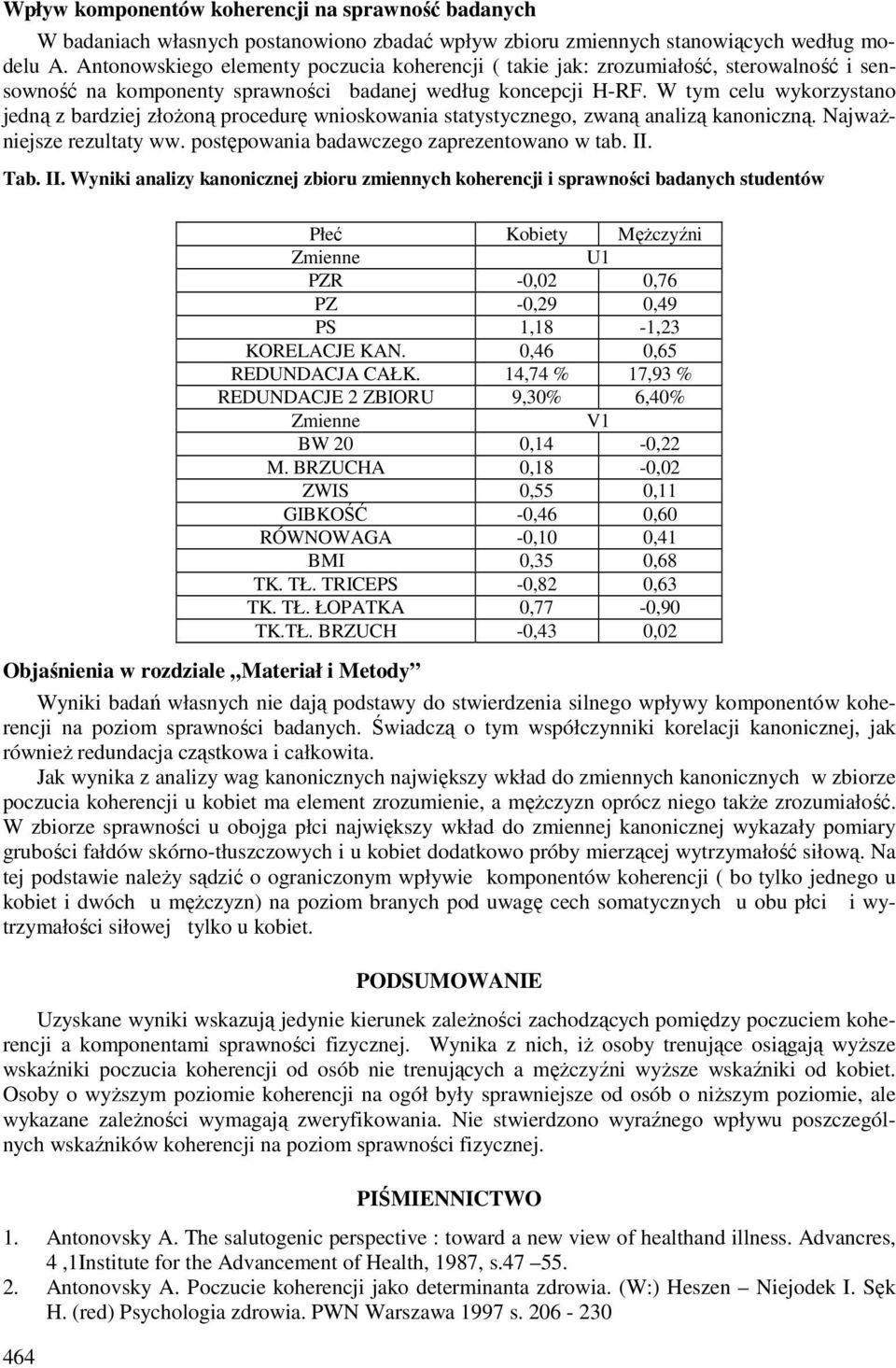 W tym celu wykorzystano jedną z bardziej złożoną procedurę wnioskowania statystycznego, zwaną analizą kanoniczną. Najważniejsze rezultaty ww. postępowania badawczego zaprezentowano w tab. II.