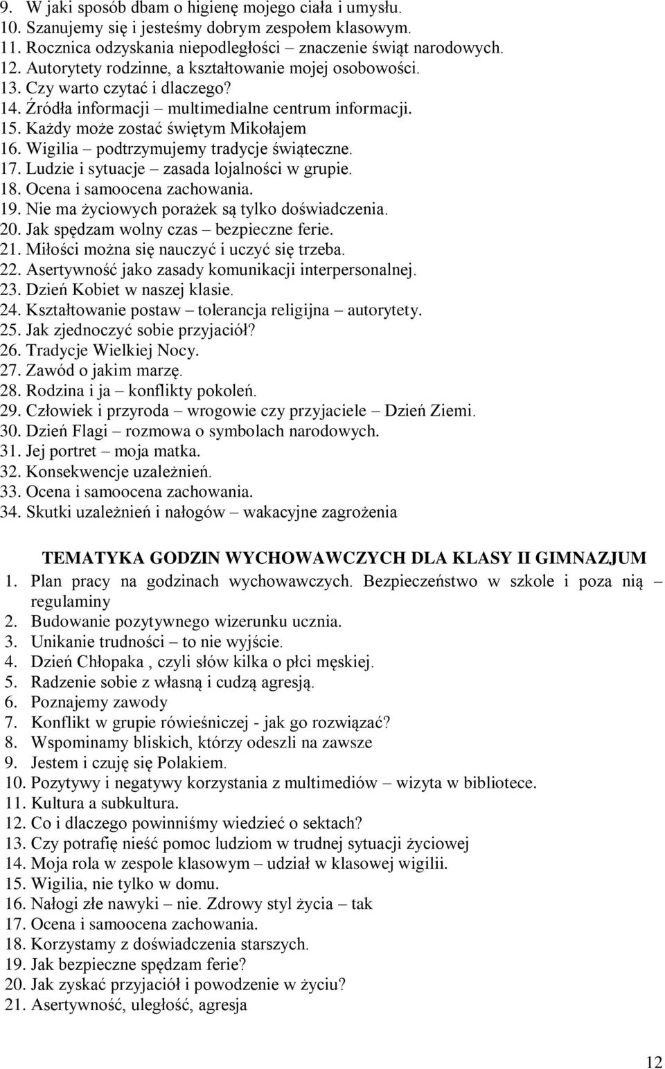 Wigilia podtrzymujemy tradycje świąteczne. 17. Ludzie i sytuacje zasada lojalności w grupie. 18. Ocena i samoocena zachowania. 19. Nie ma życiowych porażek są tylko doświadczenia. 20.