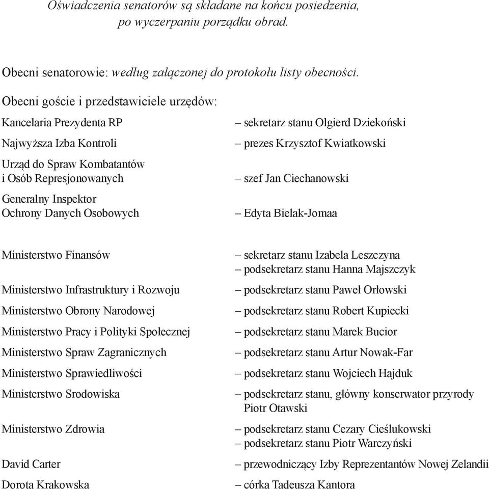 stanu Olgierd Dziekoński prezes Krzysztof Kwiatkowski szef Jan Ciechanowski Edyta Bielak-Jomaa Ministerstwo Finansów Ministerstwo Infrastruktury i Rozwoju Ministerstwo Obrony Narodowej Ministerstwo