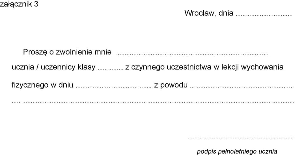 uczestnictwa w lekcji wychowania fizycznego w