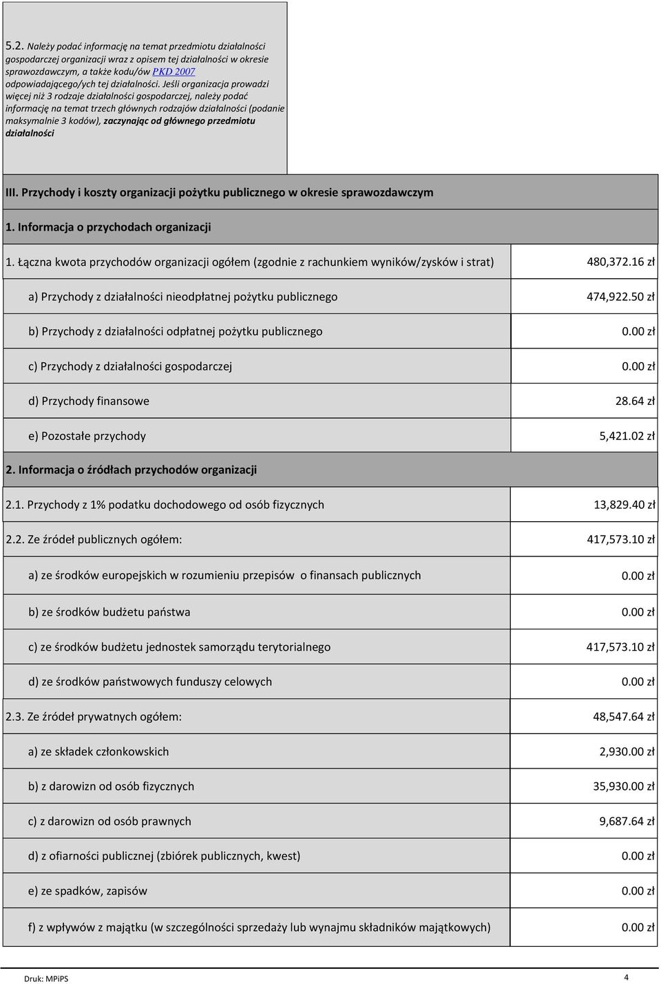 Jeśli organizacja prowadzi więcej niż 3 rodzaje działalności gospodarczej, należy podać informację na temat trzech głównych rodzajów działalności (podanie maksymalnie 3 kodów), zaczynając od głównego