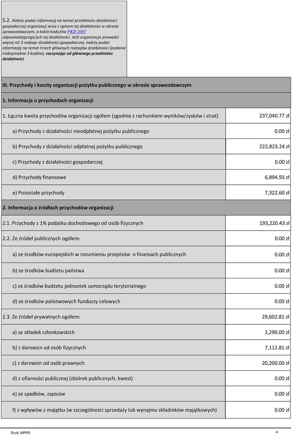 Jeśli organizacja prowadzi więcej niż 3 rodzaje działalności gospodarczej, należy podać informację na temat trzech głównych rodzajów działalności (podanie maksymalnie 3 kodów), zaczynając od głównego