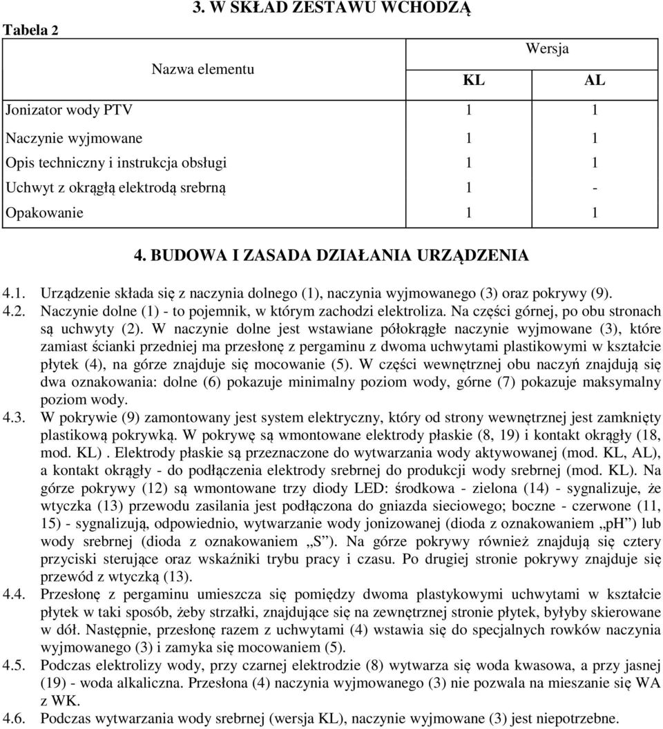 Naczynie dolne (1) - to pojemnik, w którym zachodzi elektroliza. Na części górnej, po obu stronach są uchwyty (2).