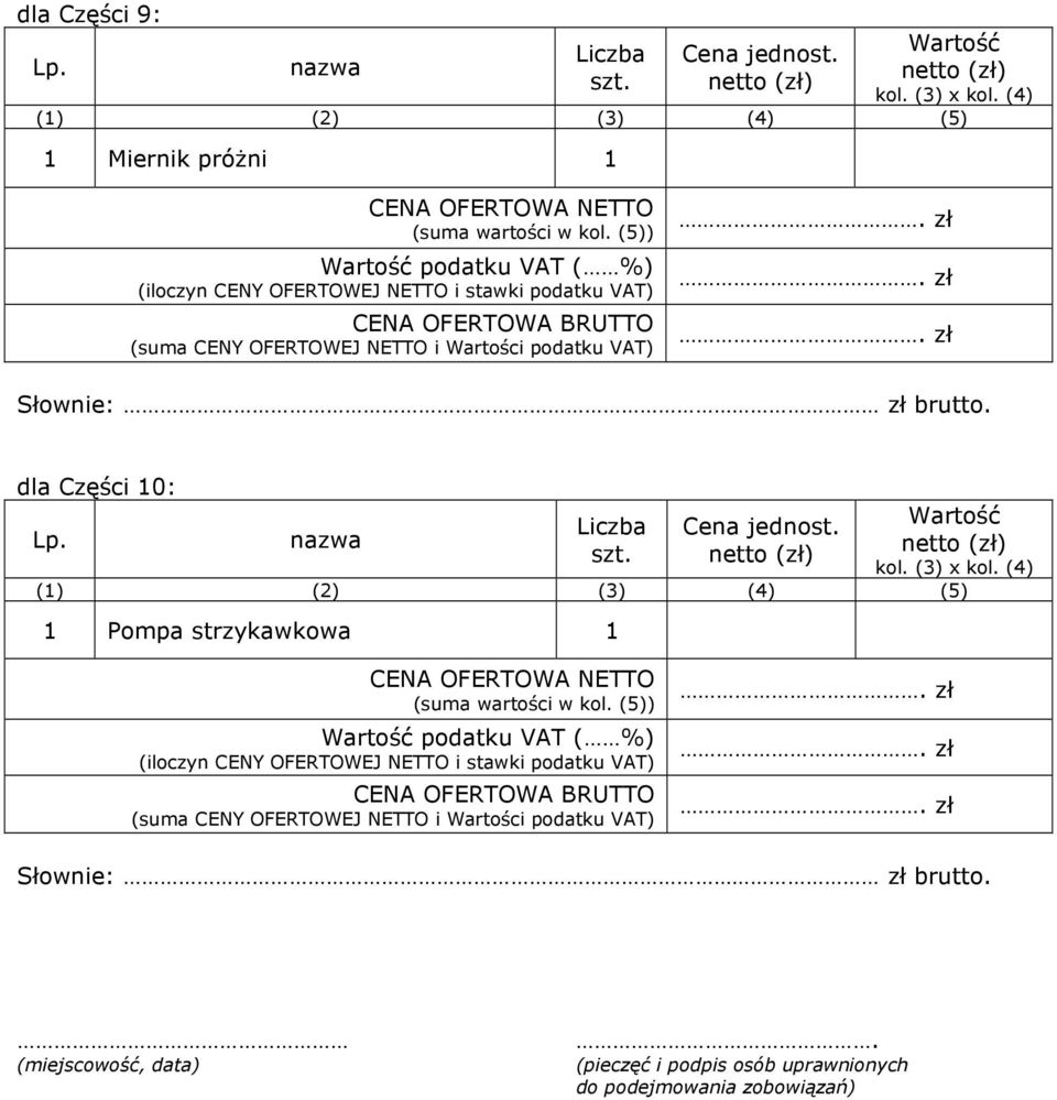 dla Części 0: () (2) (3) (4) (5)