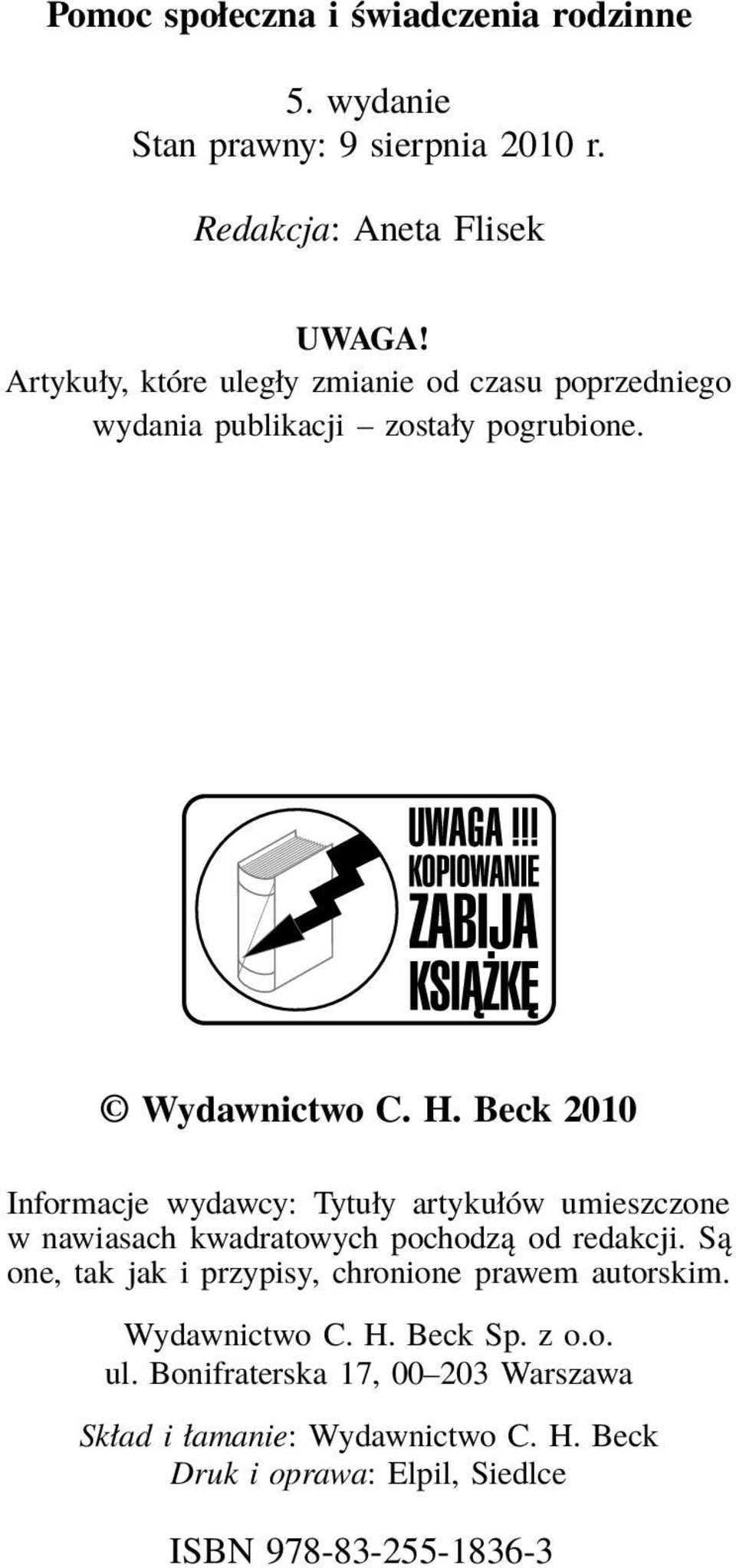 Beck 2010 Informacje wydawcy: Tytuły artykułów umieszczone w nawiasach kwadratowych pochodzą od redakcji.