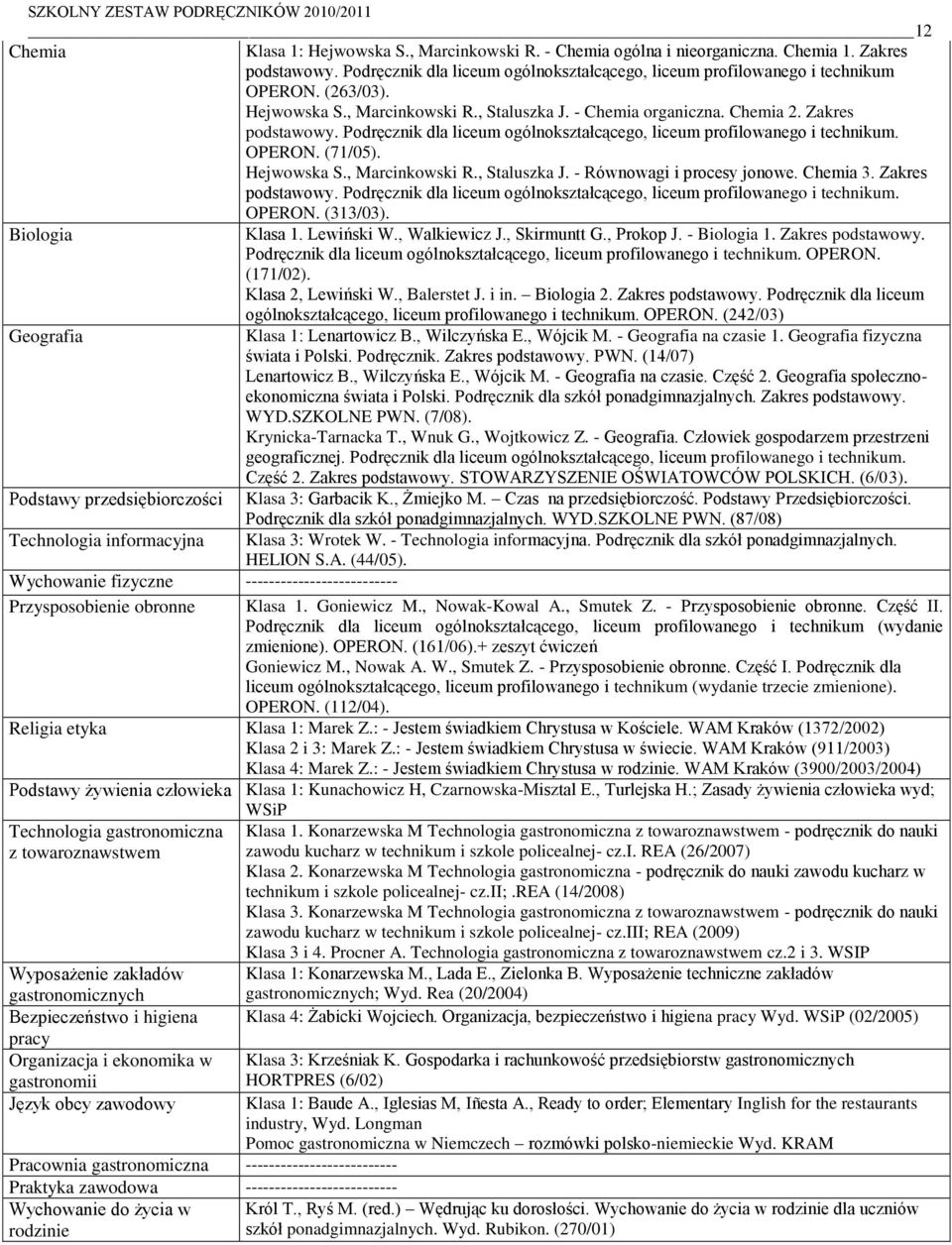 Zakres OPERON. (313/03). Biologia Klasa 1. Lewiński W., Walkiewicz J., Skirmuntt G., Prokop J. - Biologia 1. Zakres podstawowy.