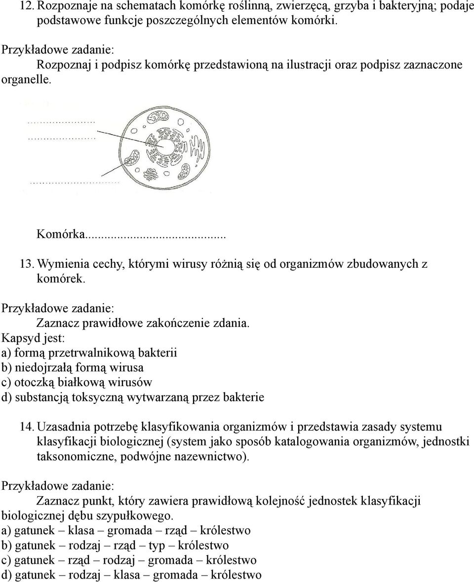 Zaznacz prawidłowe zakończenie zdania. Kapsyd jest: a) formą przetrwalnikową bakterii b) niedojrzałą formą wirusa c) otoczką białkową wirusów d) substancją toksyczną wytwarzaną przez bakterie 14.