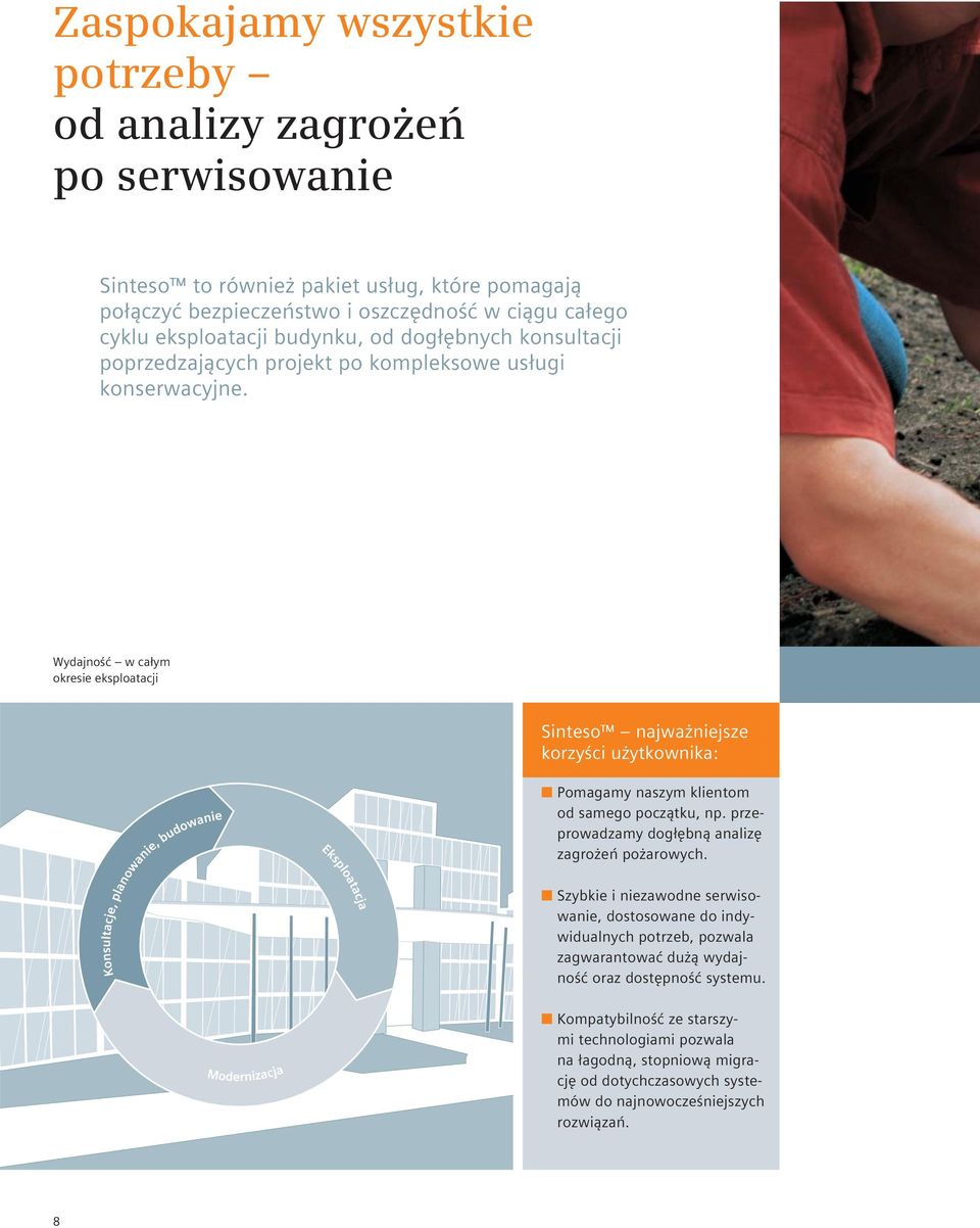 Wydajność w całym okresie eksploatacji Sinteso najważniejsze korzyści użytkownika: Pomagamy naszym klientom od samego początku, np. przeprowadzamy dogłębną analizę zagrożeń pożarowych.