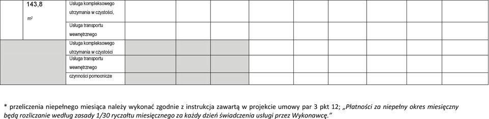 Płatności za niepełny okres miesięczny będą rozliczanie według zasady