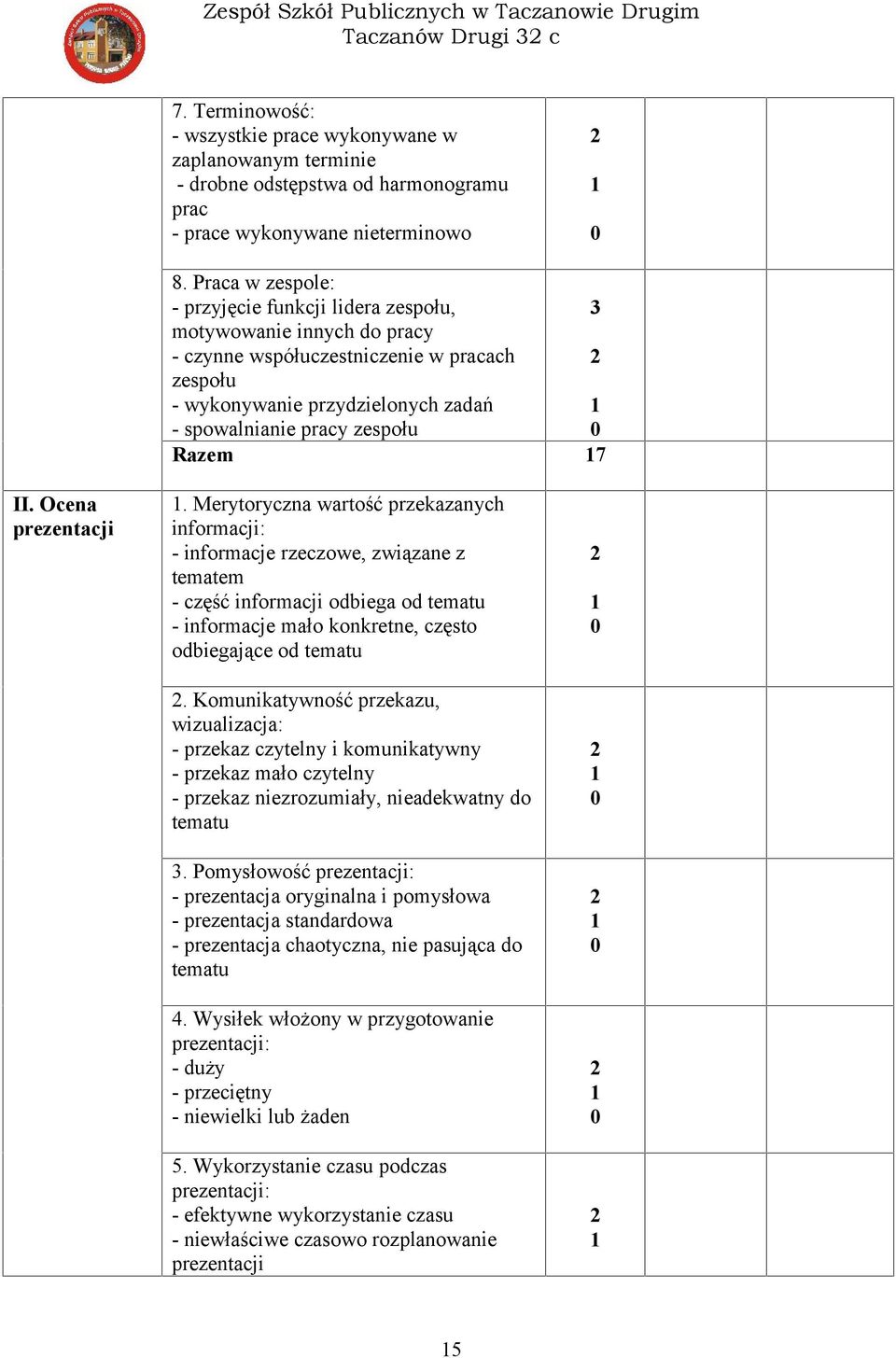 7 II. Ocena prezentacji.