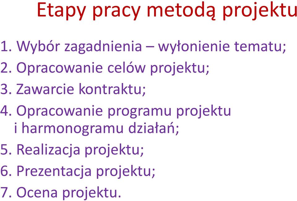 Opracowanie celów projektu; 3. Zawarcie kontraktu; 4.