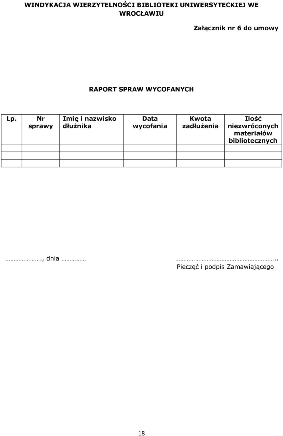 Nr sprawy Imię i nazwisko dłużnika Data wycofania Kwota zadłużenia