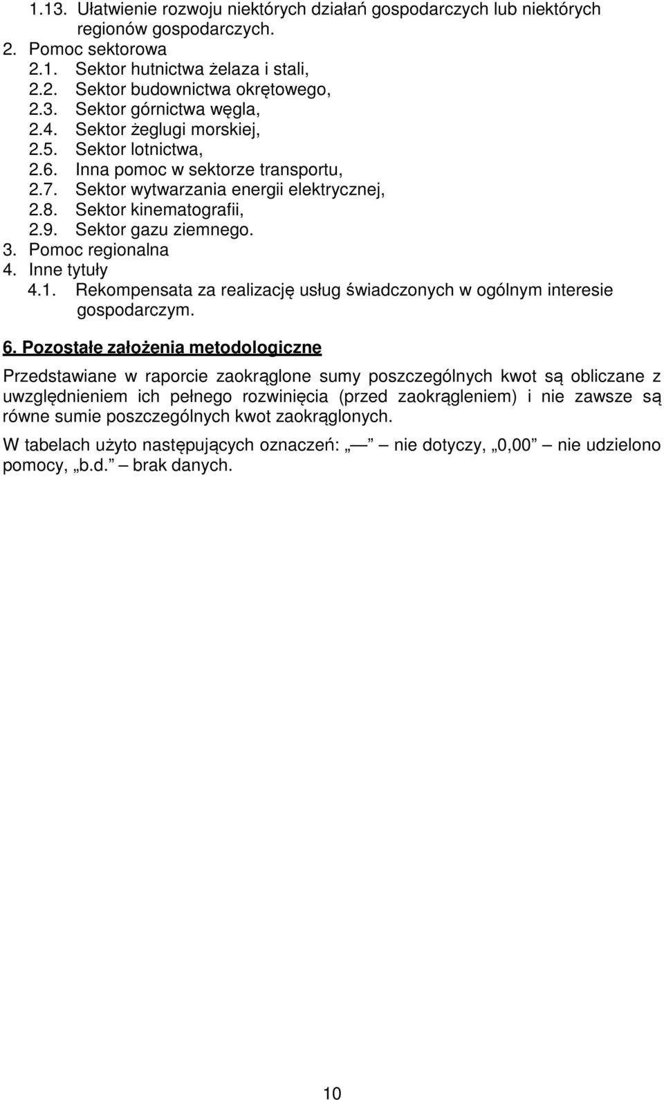 Pomoc regionalna 4. Inne tytuły 4.1. Rekompensata za realizację usług świadczonych w ogólnym interesie gospodarczym. 6.