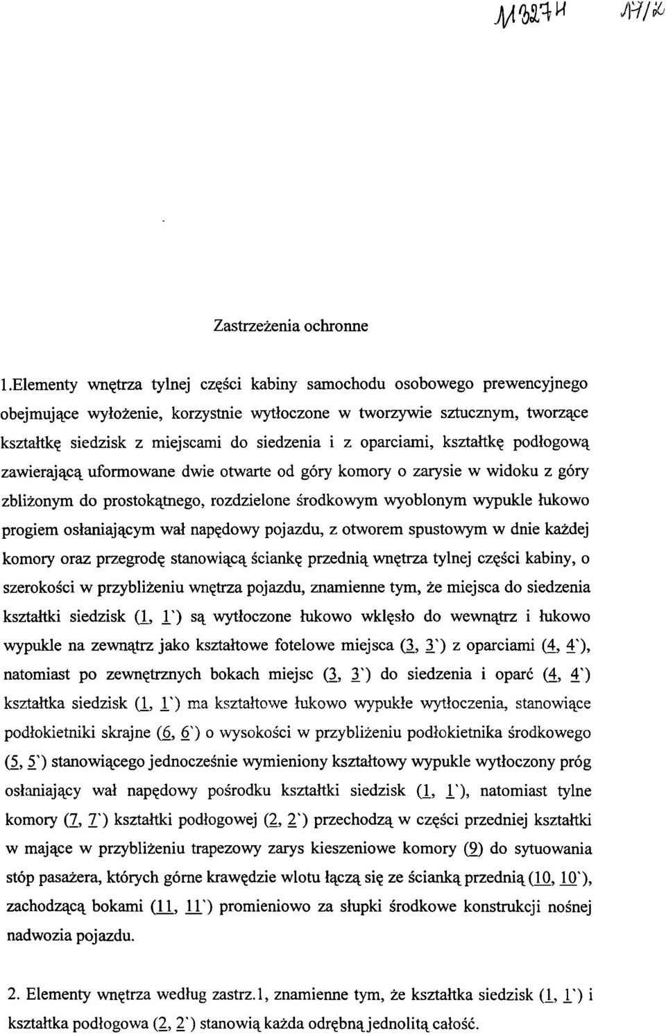 oparciami, kształtkę podłogową zawierającą uformowane dwie otwarte od góry komory o zarysie w widoku z góry zbliżonym do prostokątnego, rozdzielone środkowym wyoblonym wypukłe łukowo progiem