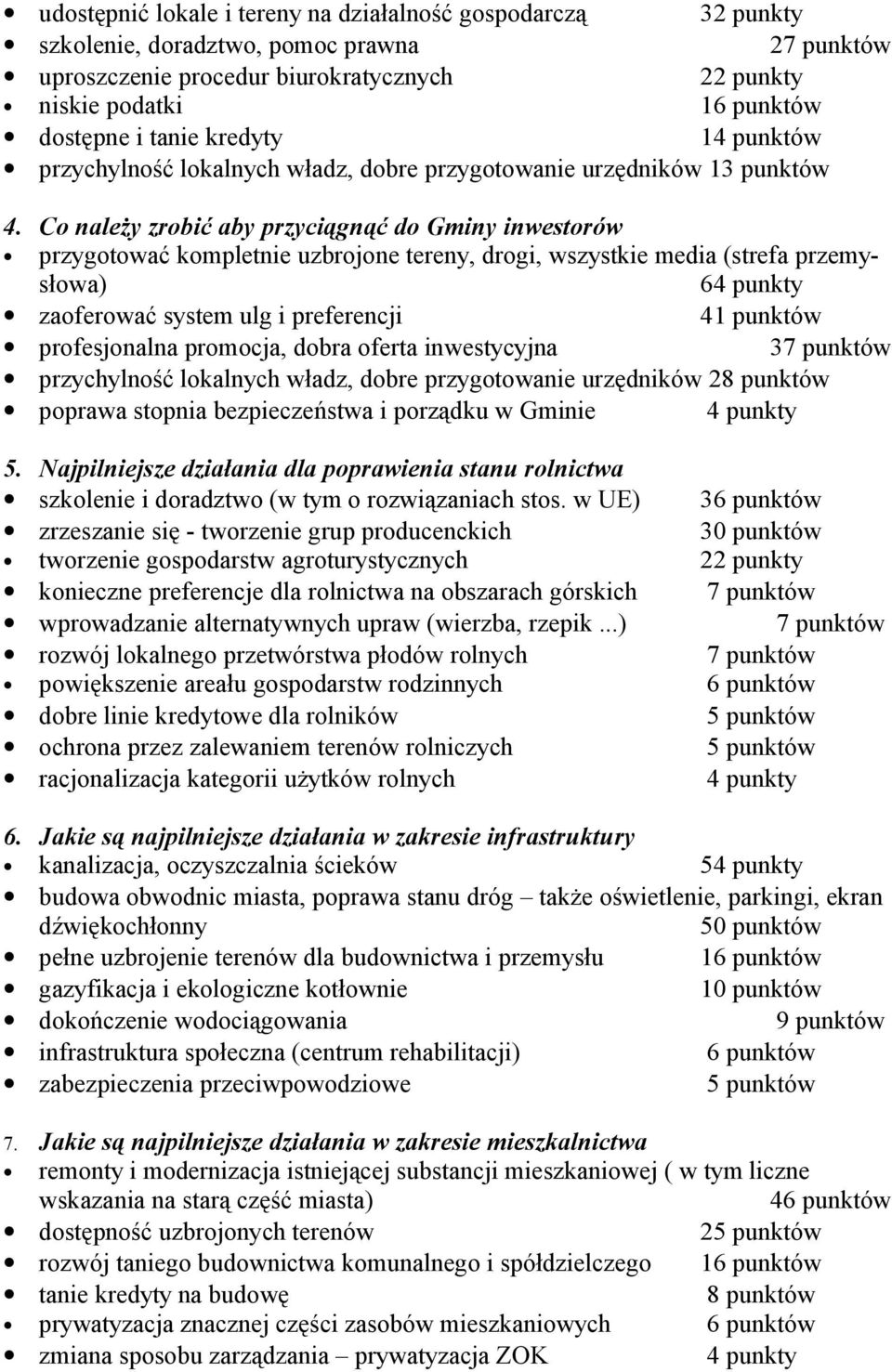 Co należy zrobić aby przyciągnąć do Gminy inwestorów przygotować kompletnie uzbrojone tereny, drogi, wszystkie media (strefa przemysłowa) 64 punkty zaoferować system ulg i preferencji 41 punktów