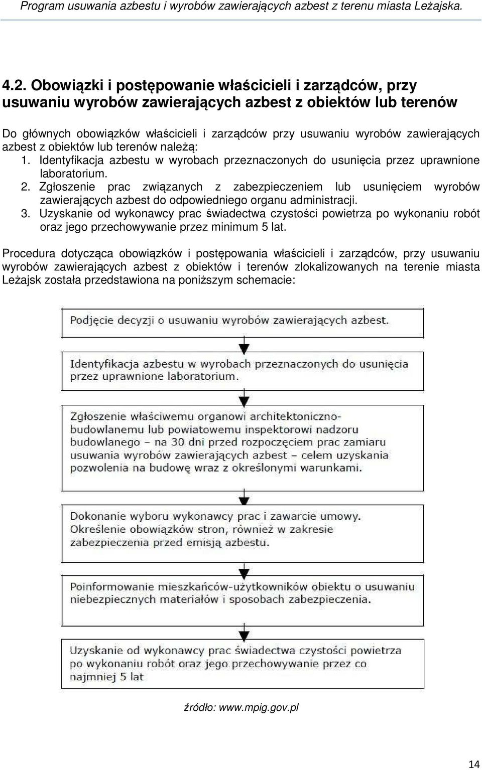 Zgłoszenie prac związanych z zabezpieczeniem lub usunięciem wyrobów zawierających azbest do odpowiedniego organu administracji. 3.