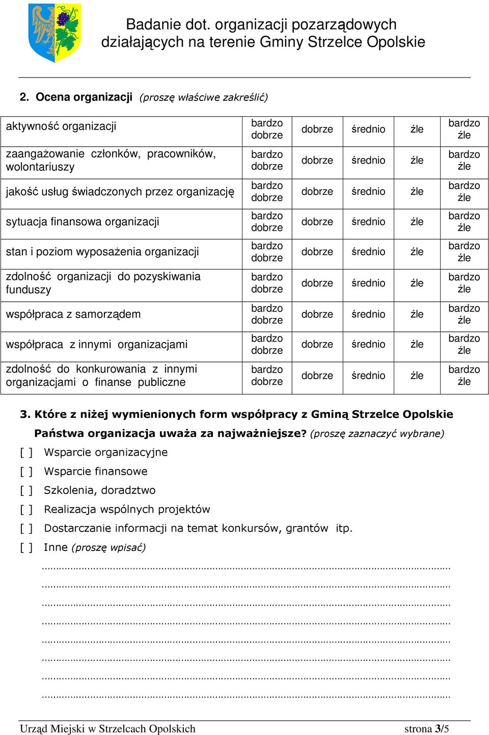 finanse publiczne 3. Które z niŝej wymienionych form współpracy z Gminą Strzelce Opolskie Państwa organizacja uwaŝa za najwaŝniejsze?