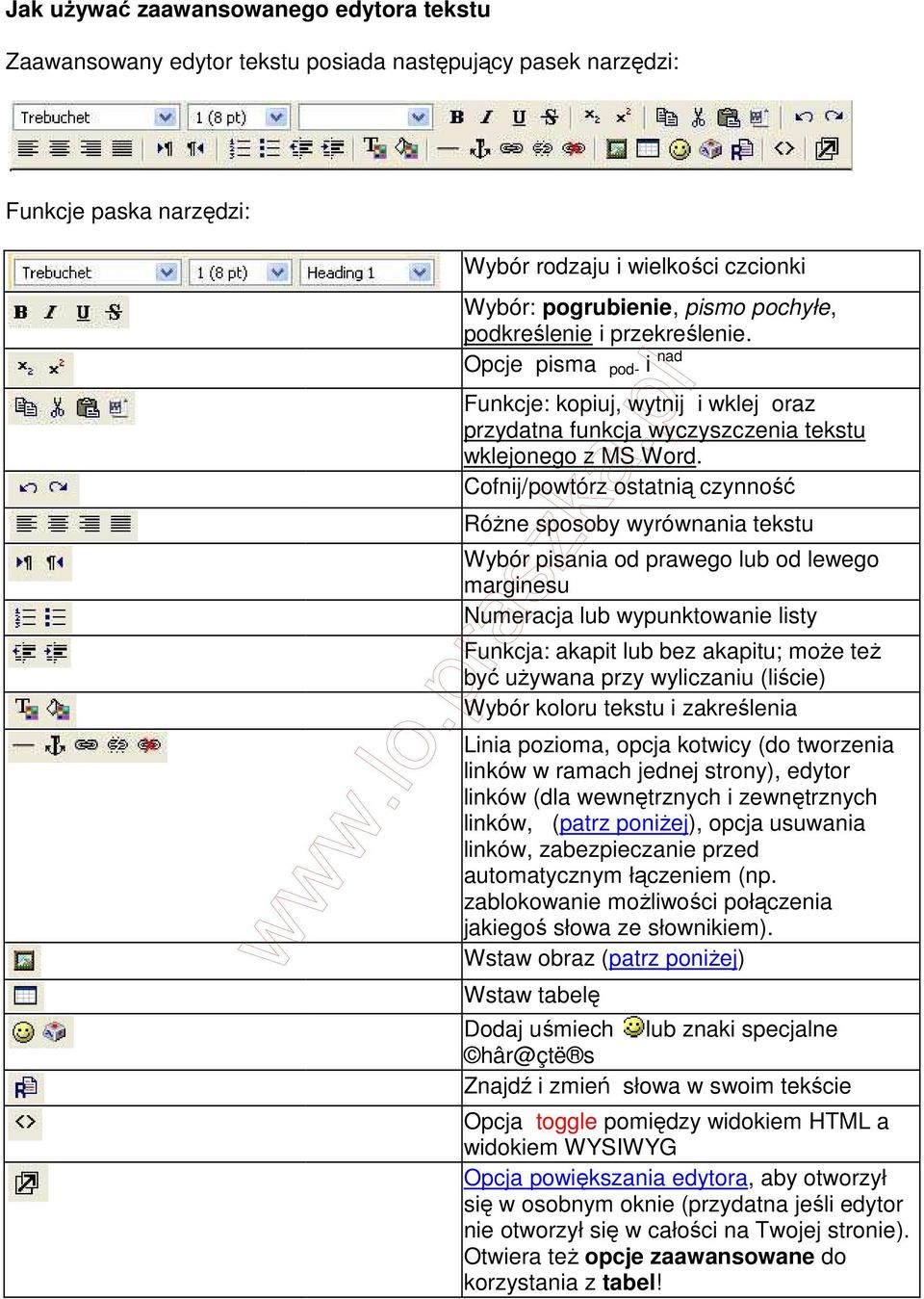 Cofnij/powtórz ostatnią ą czynność RóŜne sposoby wyrównania tekstu Wybór pisania od prawego lub od lewego marginesu Numeracja lub wypunktowanie listy Funkcja: akapit lub bez akapitu; moŝe teŝ być