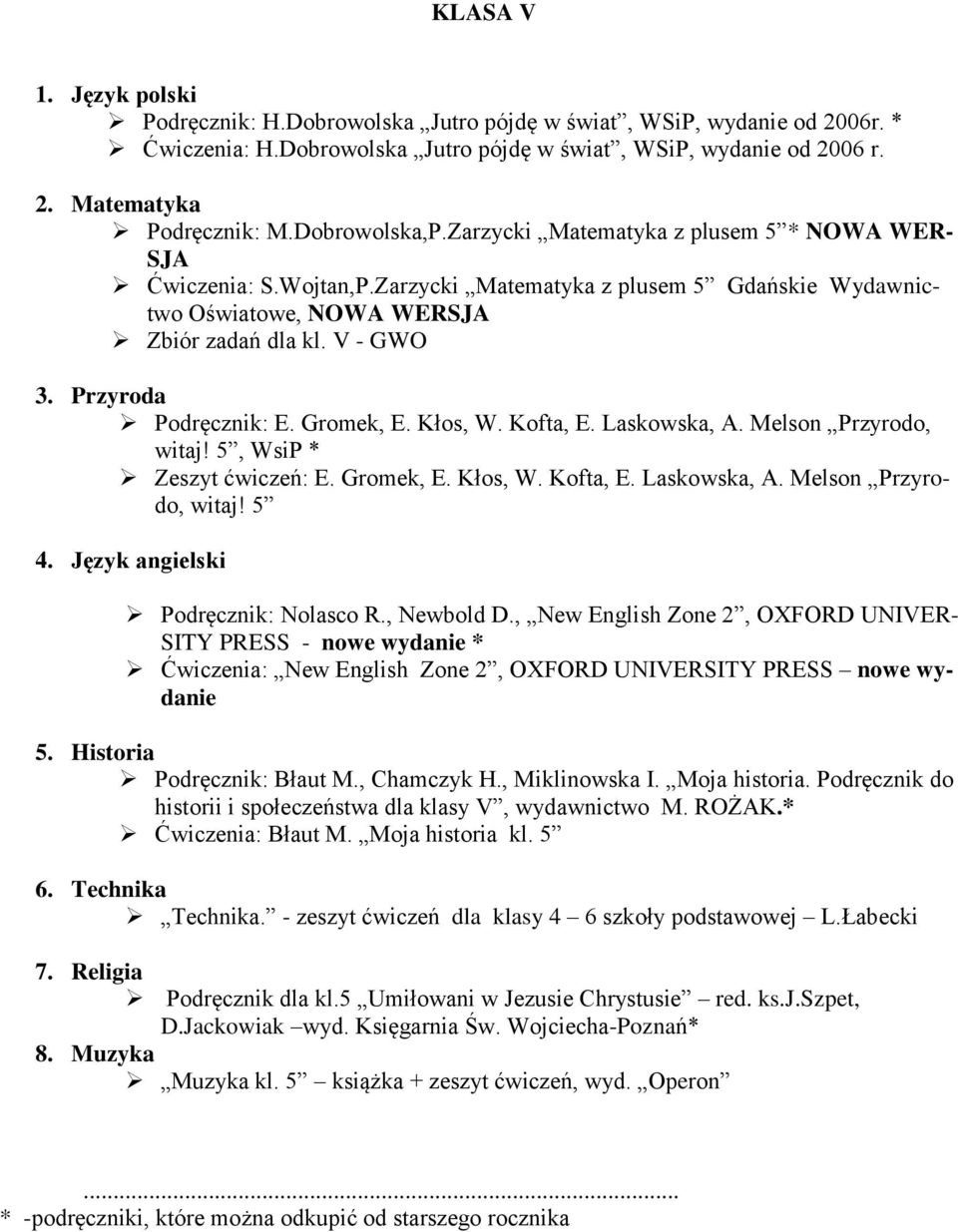 Gromek, E. Kłos, W. Kofta, E. Laskowska, A. Melson Przyrodo, witaj! 5, WsiP * Zeszyt ćwiczeń: E. Gromek, E. Kłos, W. Kofta, E. Laskowska, A. Melson Przyrodo, witaj! 5 4.