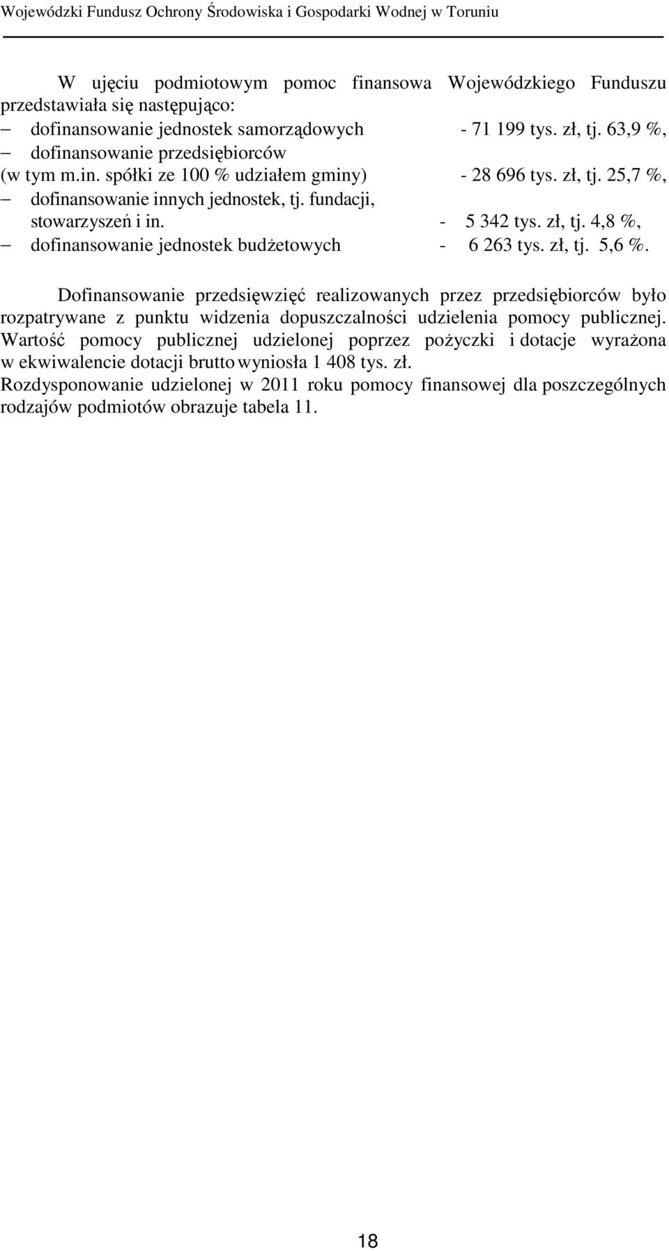 zł, tj. 5,6 %. Dofinansowanie przedsięwzięć realizowanych przez przedsiębiorców było rozpatrywane z punktu widzenia dopuszczalności udzielenia pomocy publicznej.