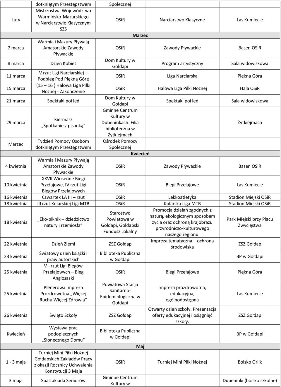 Marzec Program artystyczny Liga Narciarska Piękna Góra Gminne Centrum Kultury w Dubeninkach.