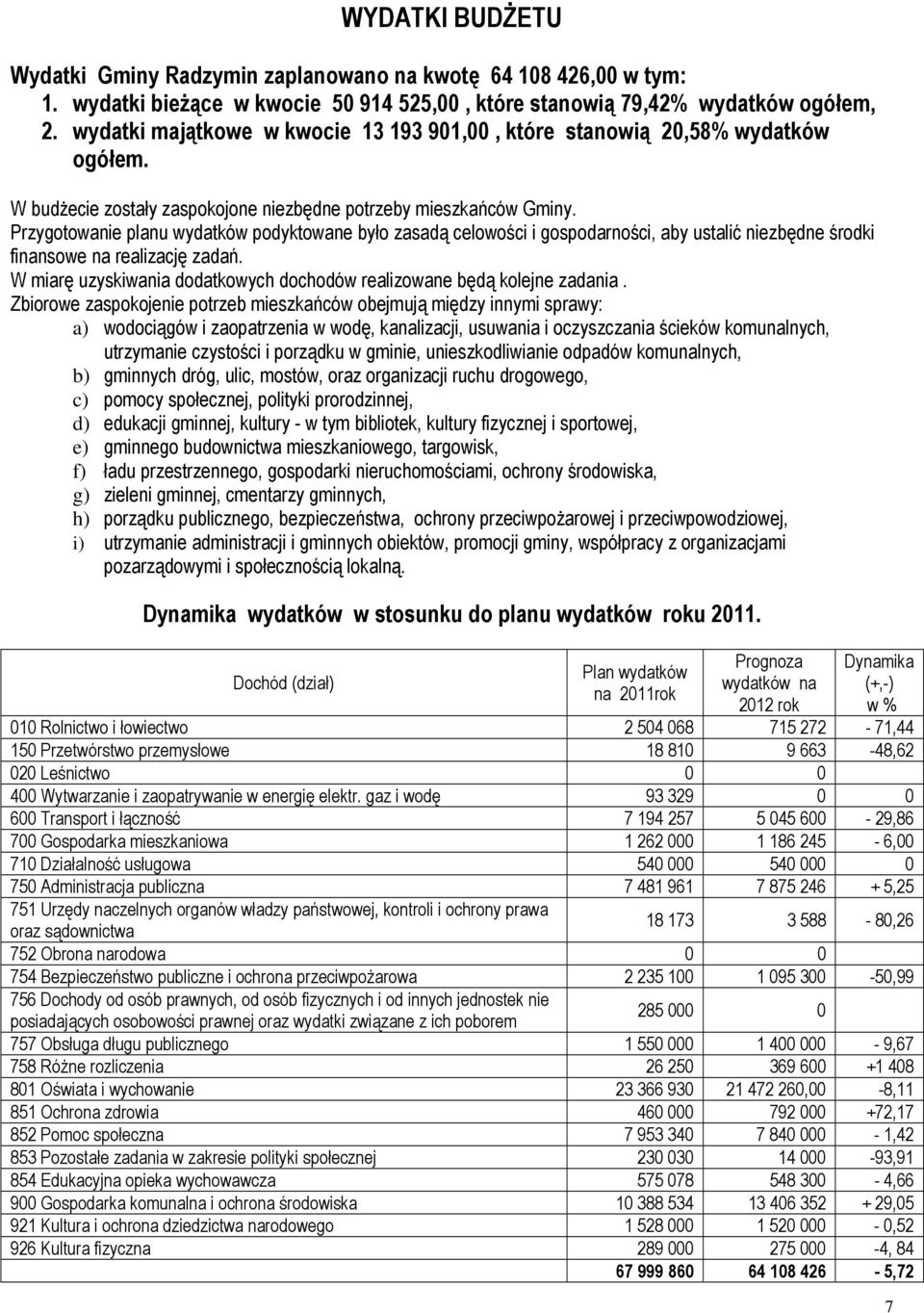 Przygotowanie planu wydatków podyktowane było zasadą celowości i gospodarności, aby ustalić niezbędne środki finansowe na realizację zadań.