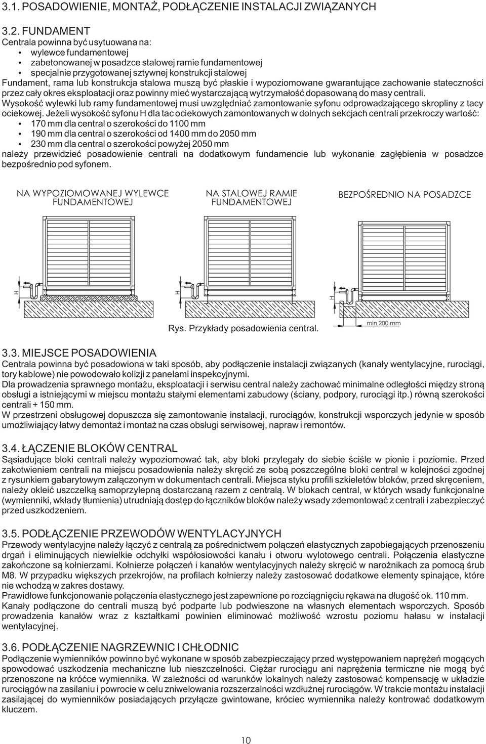 konstrukcja stalowa musz¹ byæ p³askie i wypoziomowane gwarantuj¹ce zachowanie statecznoœci przez ca³y okres eksploatacji oraz powinny mieæ wystarczaj¹c¹ wytrzyma³oœæ dopasowan¹ do masy centrali.