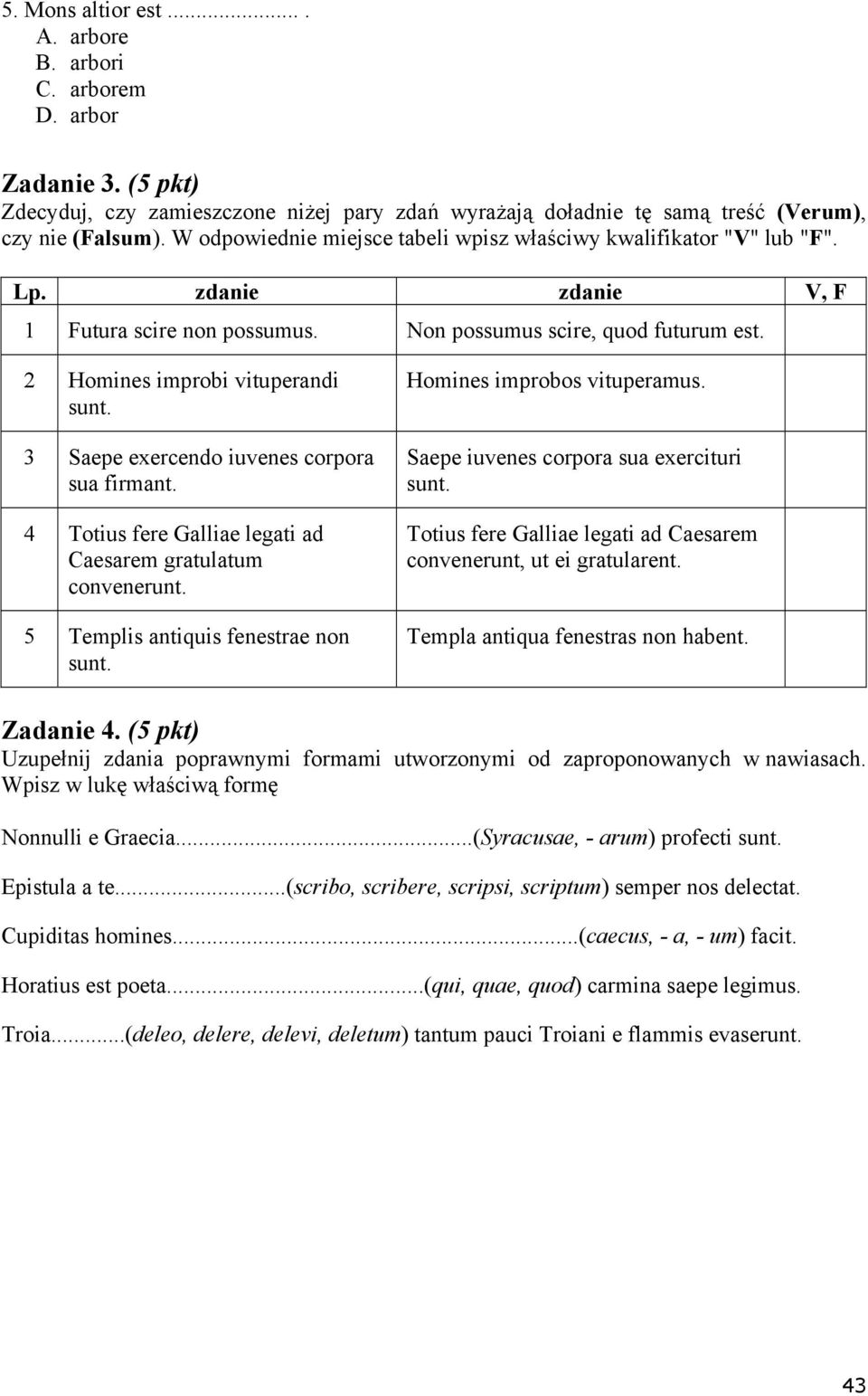 3 Saepe exercendo iuvenes corpora sua firmant. 4 Totius fere Galliae legati ad Caesarem gratulatum convenerunt. 5 Templis antiquis fenestrae non sunt. Homines improbos vituperamus.