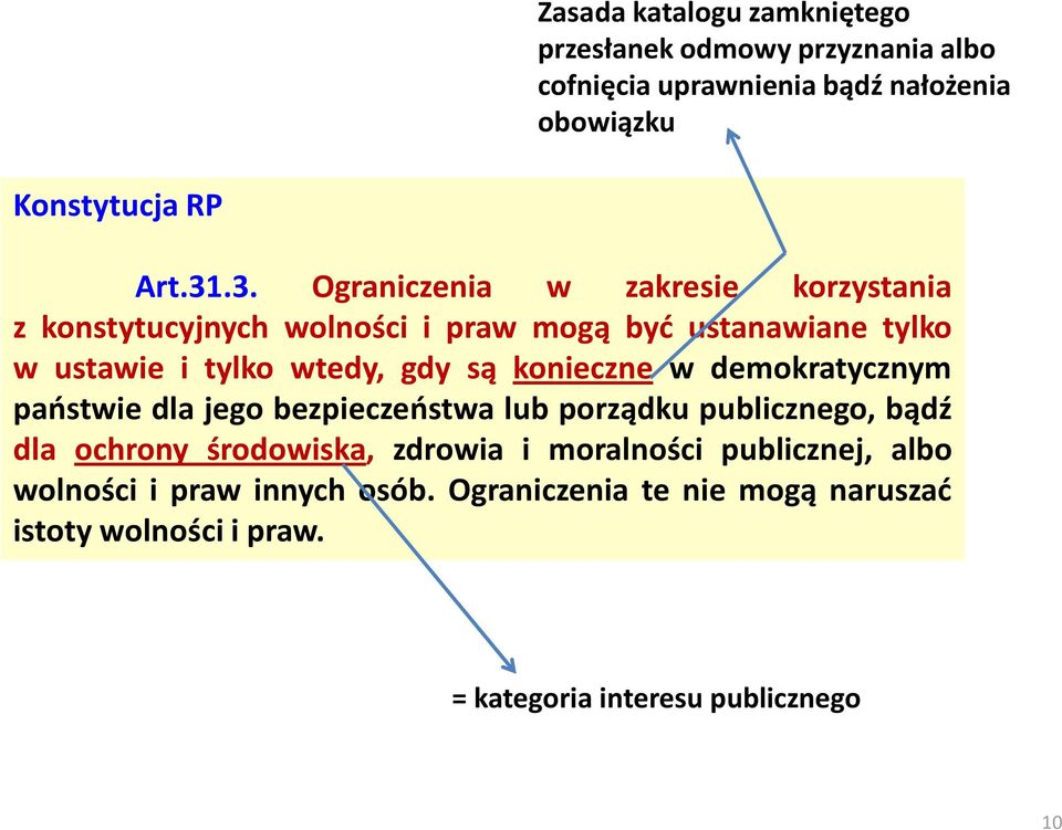 konieczne w demokratycznym państwie dla jego bezpieczeństwa lub porządku publicznego, bądź dla ochrony środowiska, zdrowia i