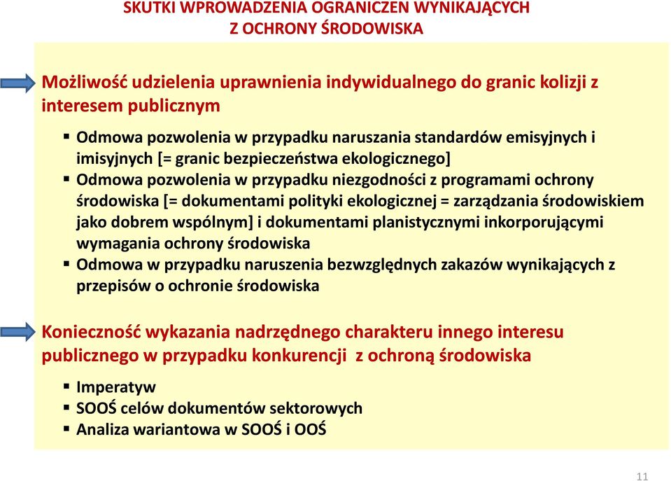 zarządzania środowiskiem jako dobrem wspólnym] i dokumentami planistycznymi inkorporującymi wymagania ochrony środowiska Odmowa w przypadku naruszenia bezwzględnych zakazów wynikających z przepisów o