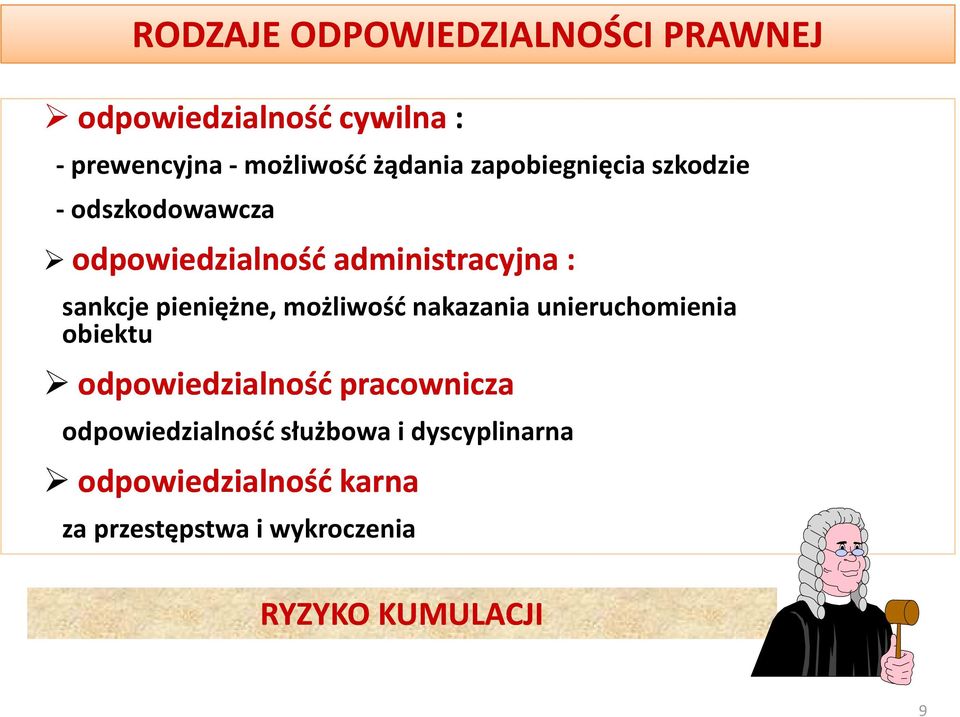 pieniężne, możliwość nakazania unieruchomienia obiektu odpowiedzialność pracownicza