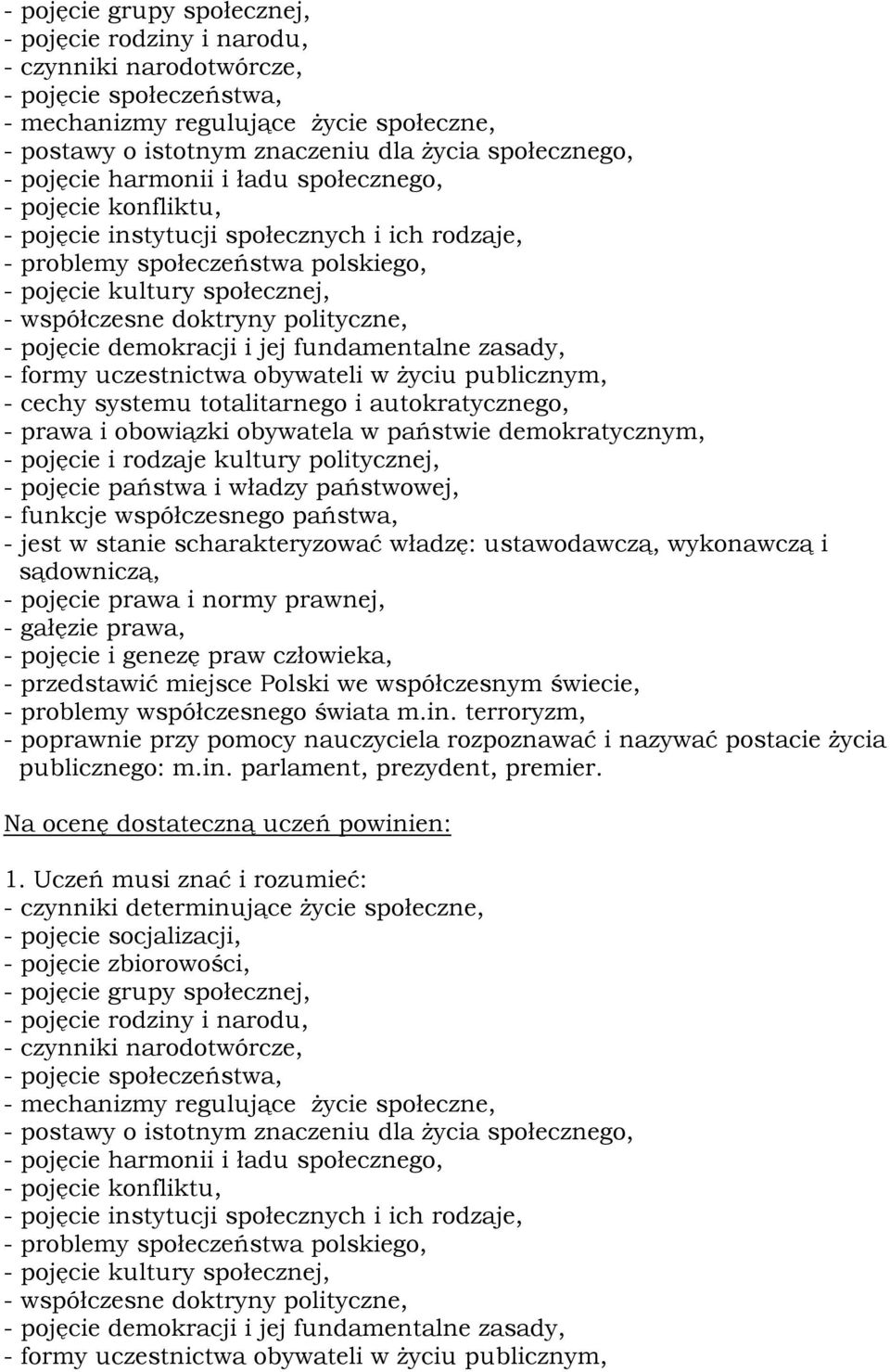 współczesne doktryny polityczne, - pojęcie demokracji i jej fundamentalne zasady, - formy uczestnictwa obywateli w życiu publicznym, - cechy systemu totalitarnego i autokratycznego, - prawa i