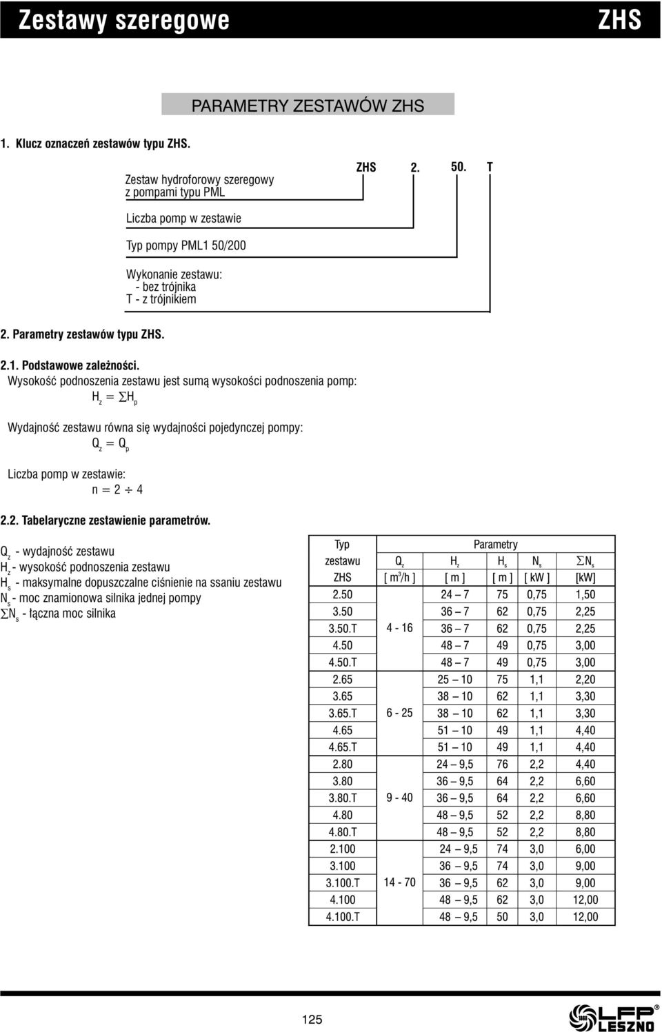 Parametry zestawów typu. 2.1. Podstawowe zależności.