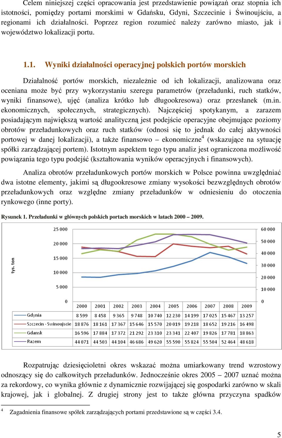 1. Wyniki działalności operacyjnej polskich portów morskich Działalność portów morskich, niezaleŝnie od ich lokalizacji, analizowana oraz oceniana moŝe być przy wykorzystaniu szeregu parametrów