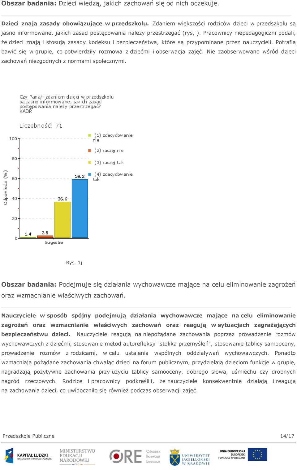 Pracownicy niepedagogiczni podali, że dzieci znają i stosują zasady kodeksu i bezpieczeństwa, które są przypominane przez nauczycieli.