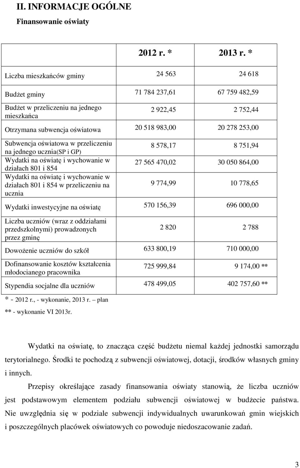 Subwencja oświatowa w przeliczeniu na jednego ucznia(sp i GP) Wydatki na oświatę i wychowanie w działach 801 i 854 Wydatki na oświatę i wychowanie w działach 801 i 854 w przeliczeniu na ucznia 8