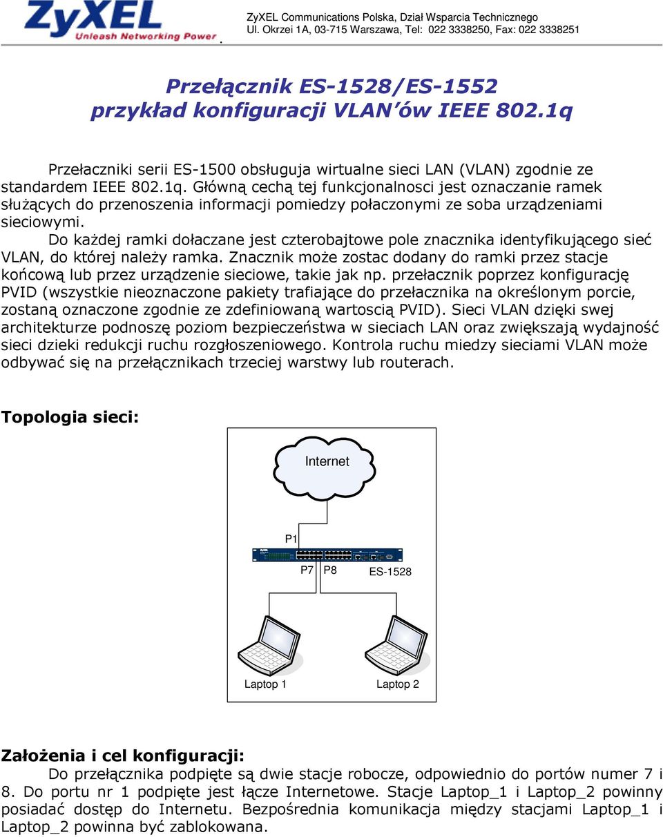 1q Przełaczniki serii ES-1500 obsługuja wirtualne sieci LAN (VLAN) zgodnie ze standardem IEEE 802.1q. Główną cechą tej funkcjonalnosci jest oznaczanie ramek słuŝących do przenoszenia informacji pomiedzy połaczonymi ze soba urządzeniami sieciowymi.