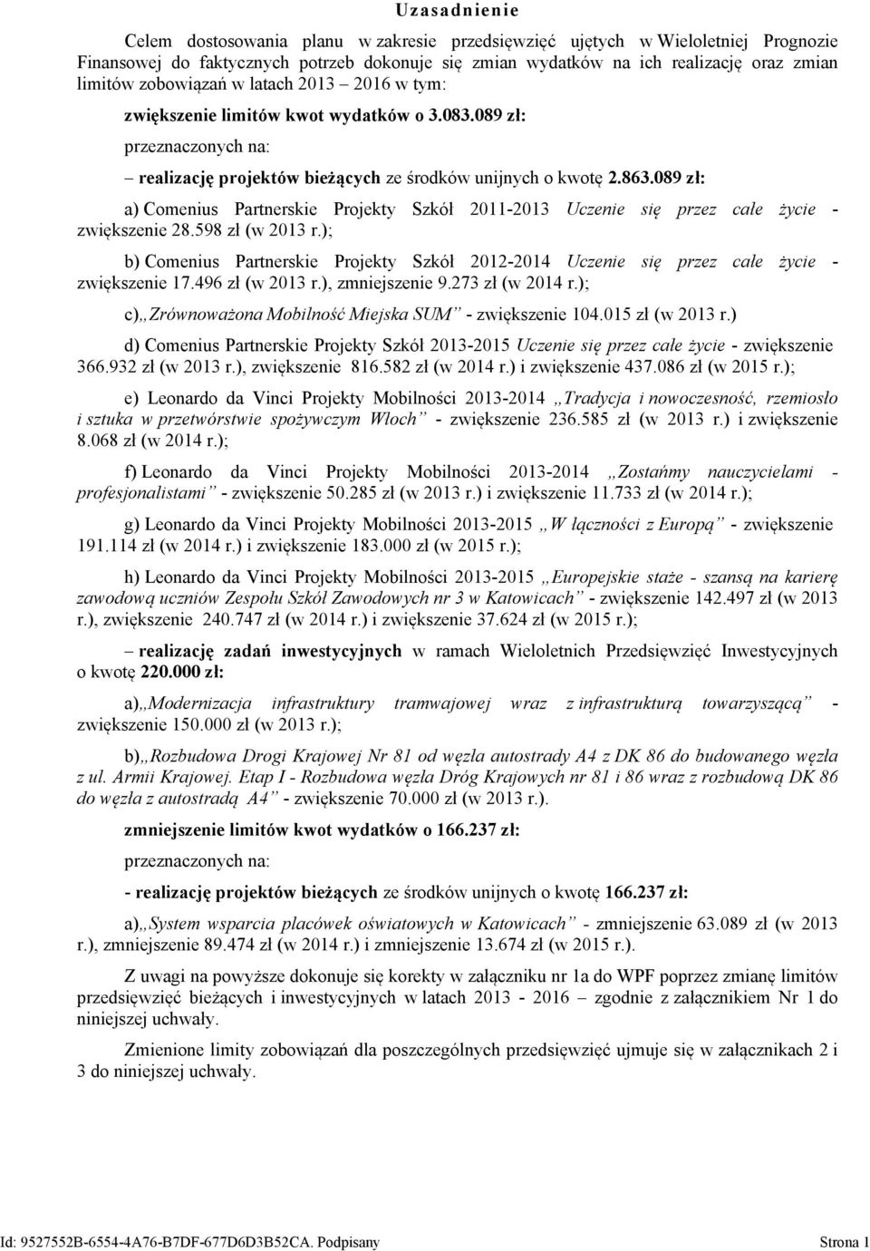 089 zł: a) Comenius Partnerskie Projekty Szkół 2011-2013 Uczenie się przez całe życie - zwiększenie 28.598 zł (w 2013 r.