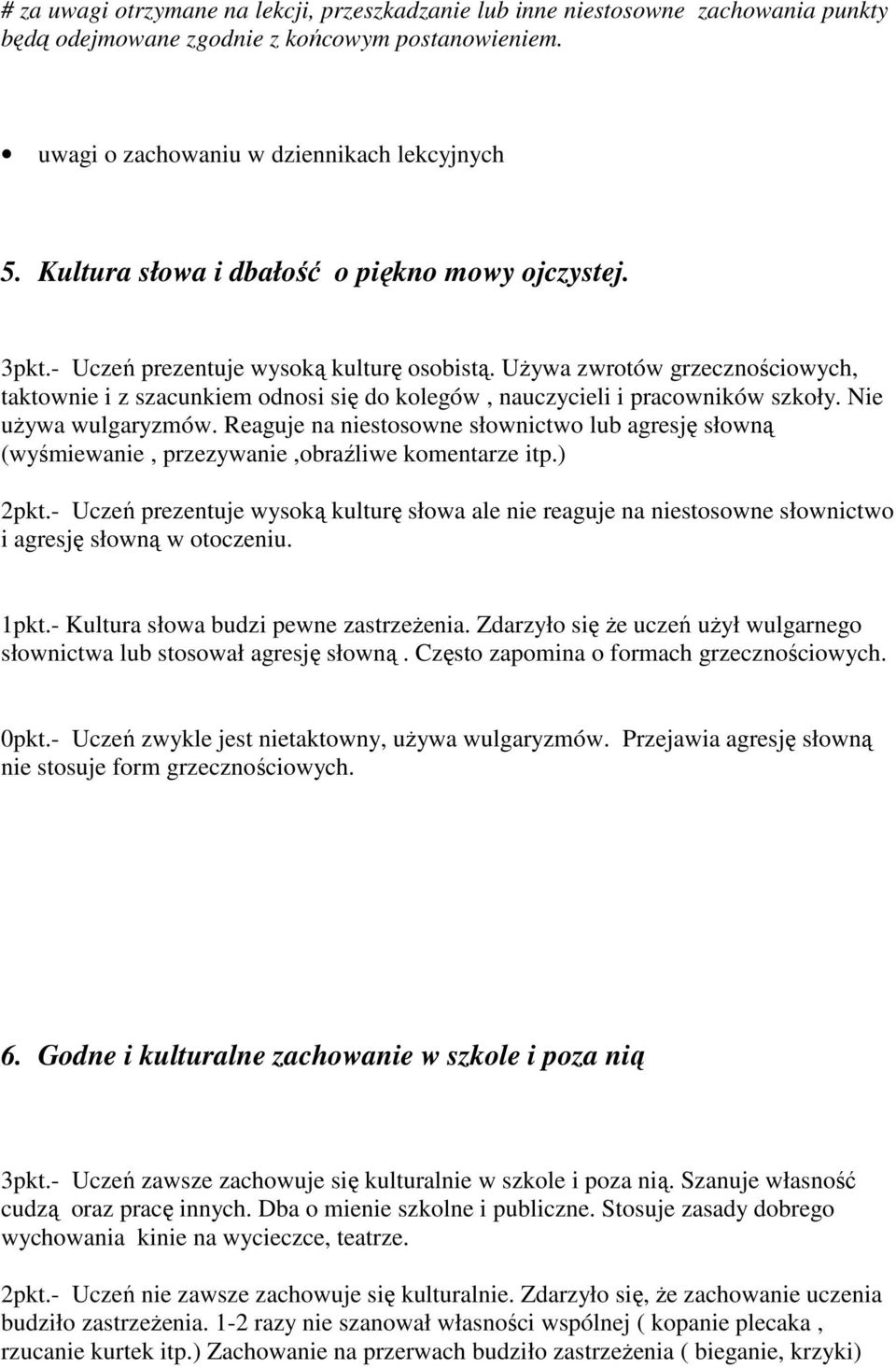 Używa zwrotów grzecznościowych, taktownie i z szacunkiem odnosi się do kolegów, nauczycieli i pracowników szkoły. Nie używa wulgaryzmów.