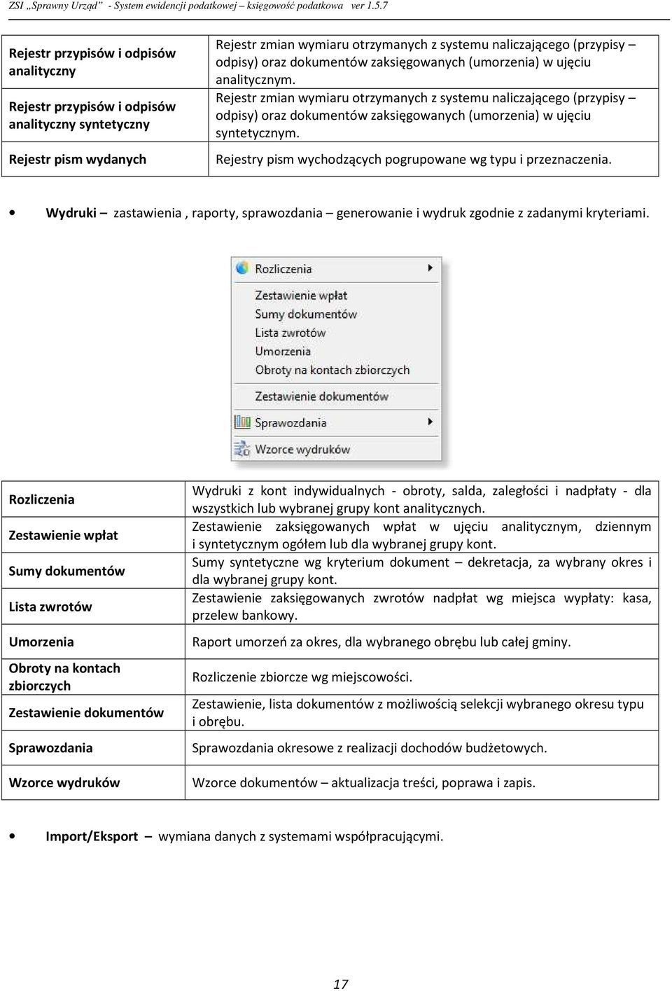 Rejestr zmian wymiaru otrzymanych z systemu naliczającego (przypisy odpisy) oraz dokumentów zaksięgowanych (umorzenia) w ujęciu syntetycznym.