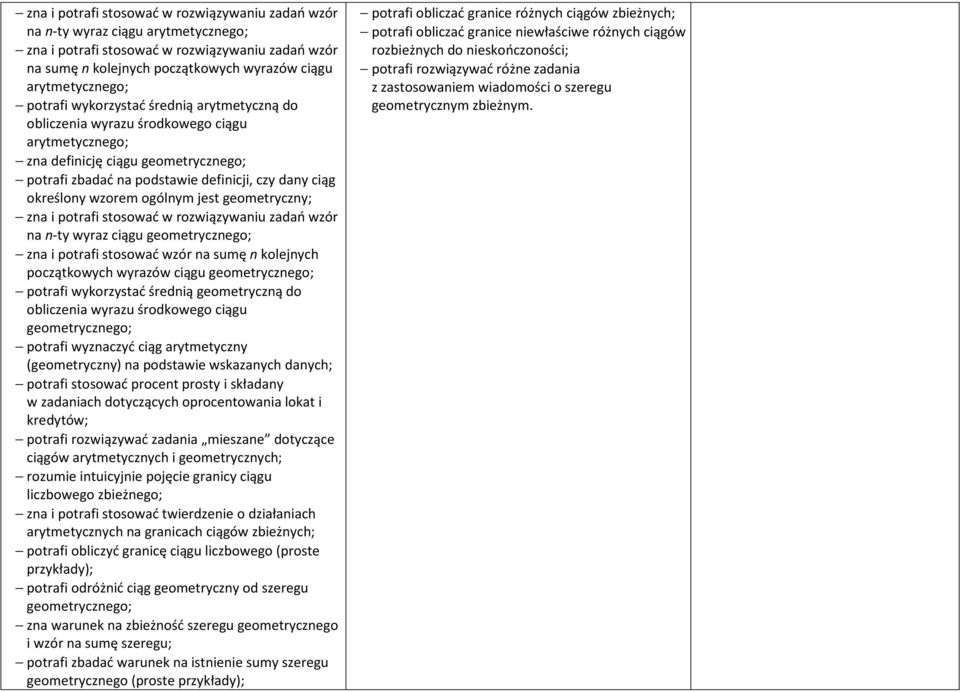 wzorem ogólnym jest geometryczny; zna i potrafi stosować w rozwiązywaniu zadań wzór na n-ty wyraz ciągu geometrycznego; zna i potrafi stosować wzór na sumę n kolejnych początkowych wyrazów ciągu